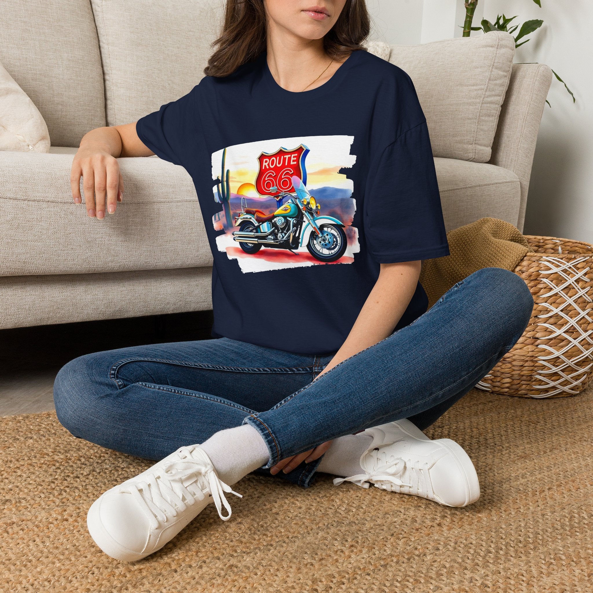 Route 66 Motorcycle T-Shirt | Desert Sunset Biker Graphic