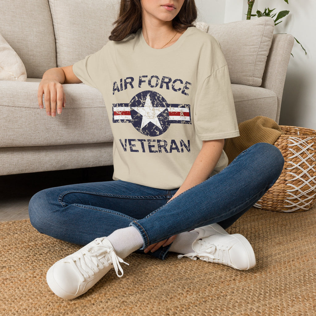Air Force Veteran Distressed Logo T-Shirt | Military Star Stripe Tee