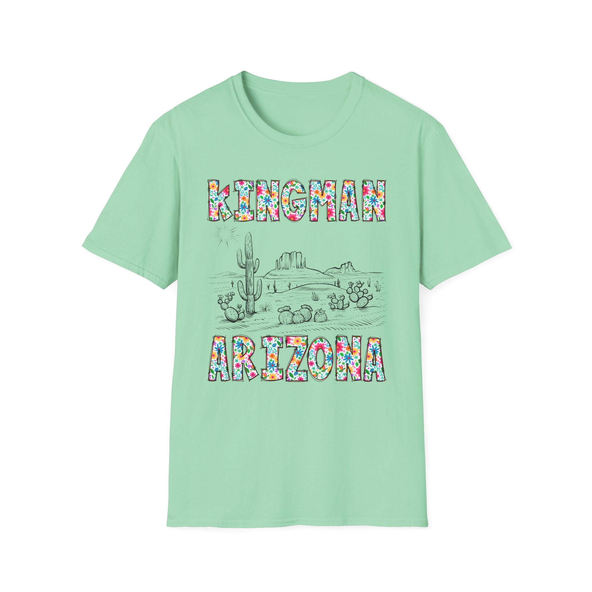 Kingman Arizona Colorful Mens Womans Unisex T-Shirt, Casual Wear, Travel Souvenir, Gift for Nature Lovers, Vacation Tee