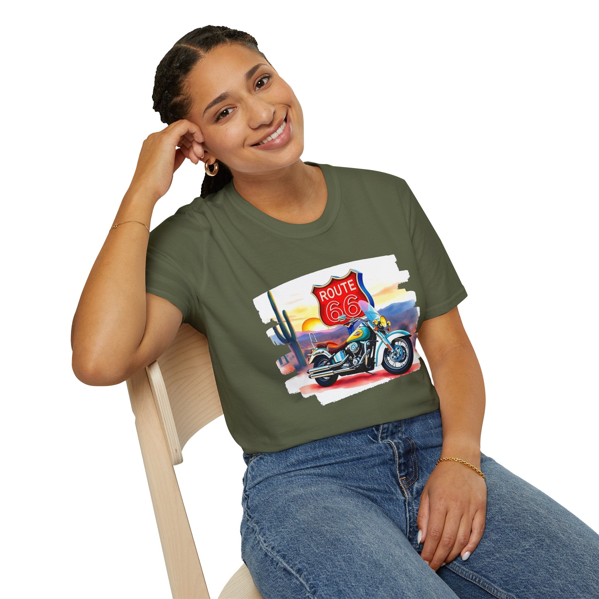 Route 66 Motorcycle T-Shirt | Desert Sunset Biker Graphic