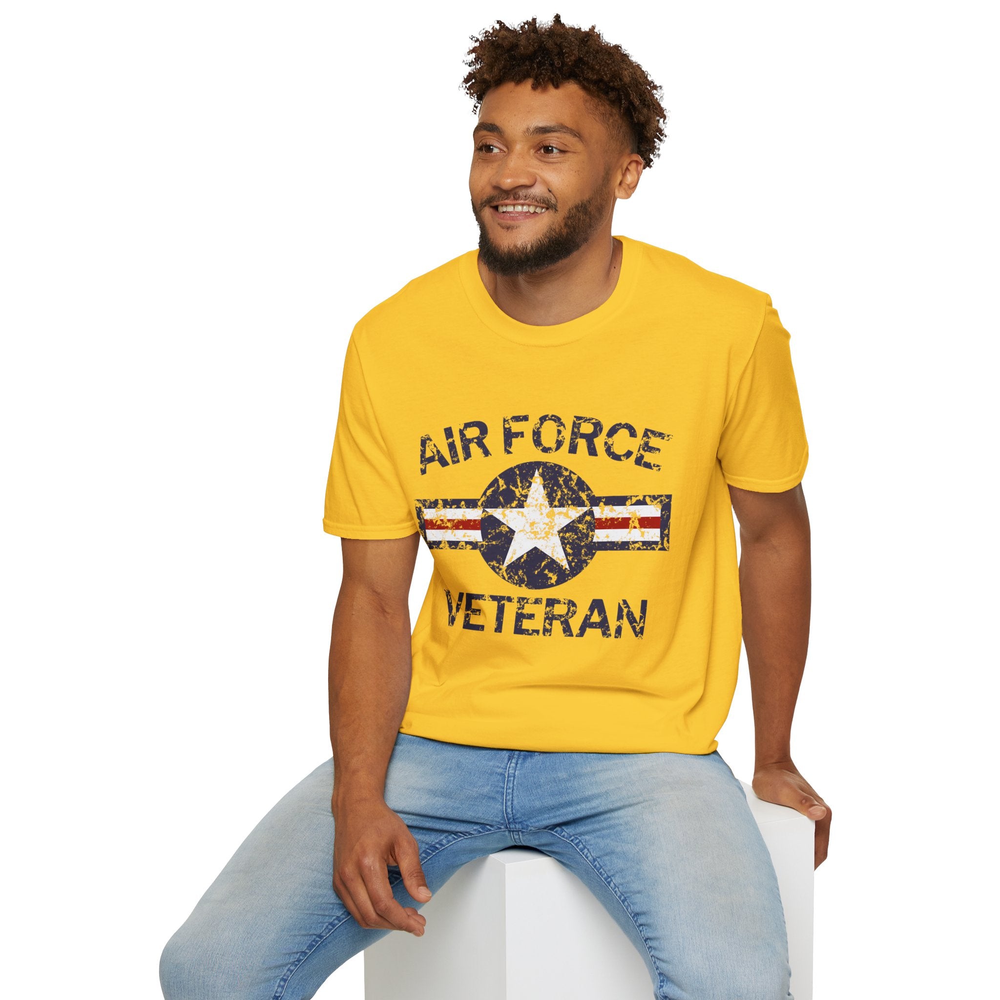 Air Force Veteran Distressed Logo T-Shirt | Military Star Stripe Tee