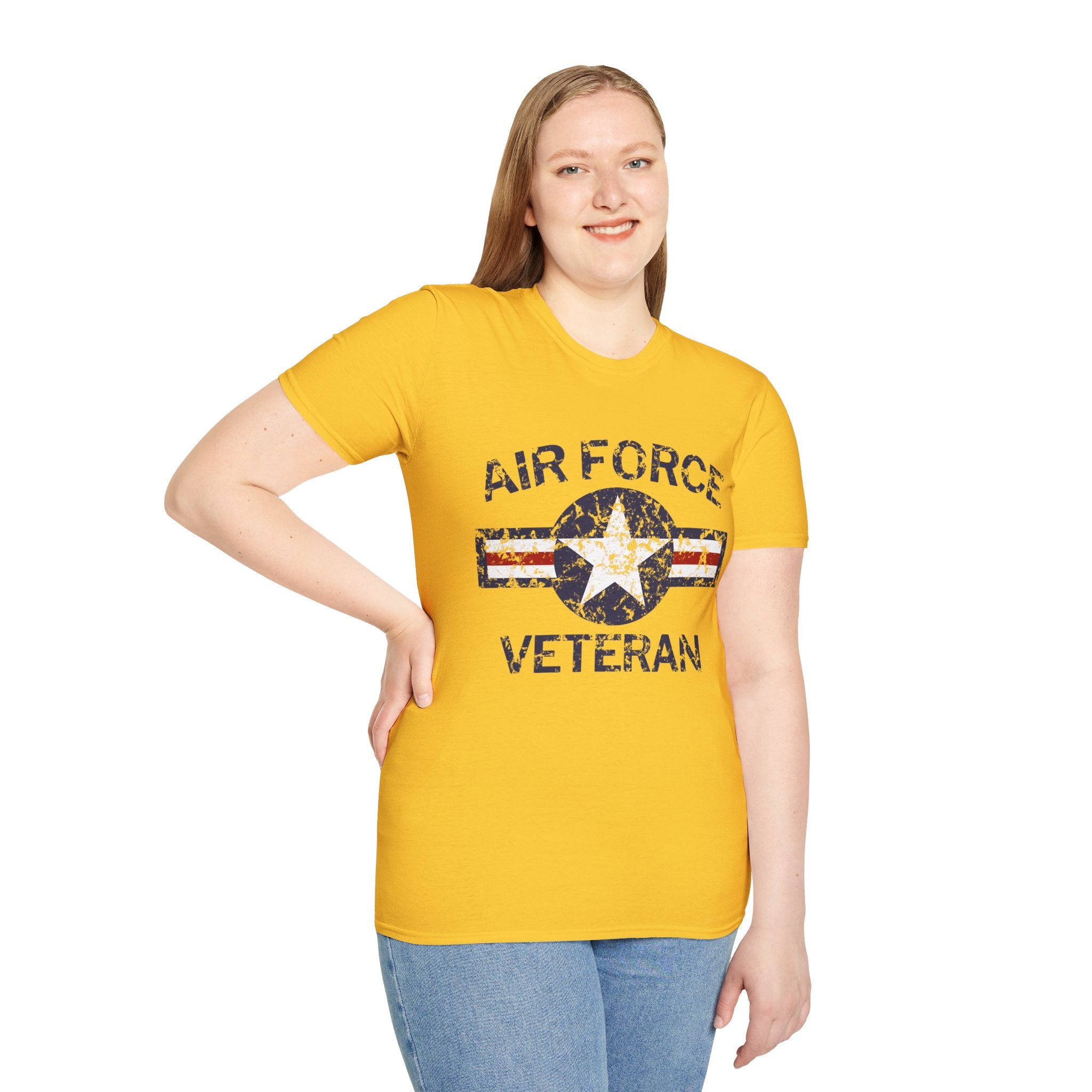 Air Force Veteran Distressed Logo T-Shirt | Military Star Stripe Tee