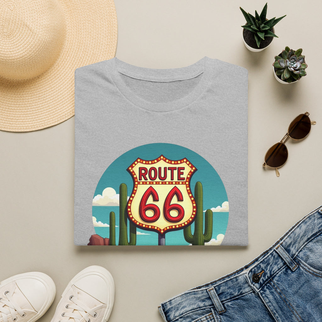 Route 66 Classic Car T-Shirt | Retro Desert Road Sign, Vintage Convertible