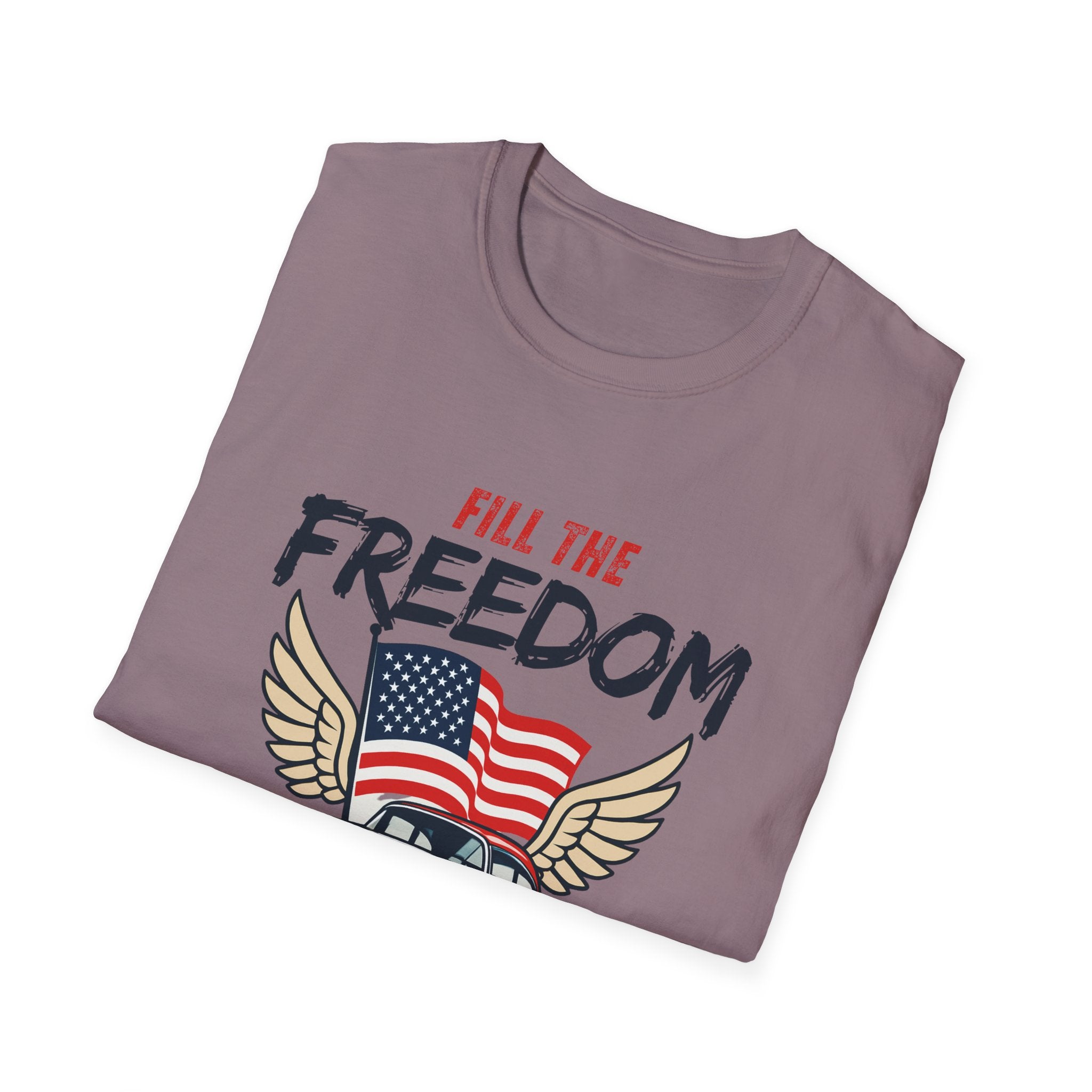 Fill the Freedom Vintage Car T-Shirt | American Flag Wings Chicago to Santa Monica