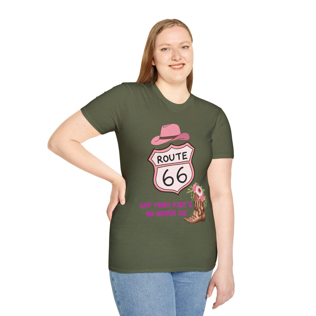 Route 66 Softstyle T-Shirt, Get Your Kick's On, Men Women, Unisex Tee Gift, Travel Highway Shirt