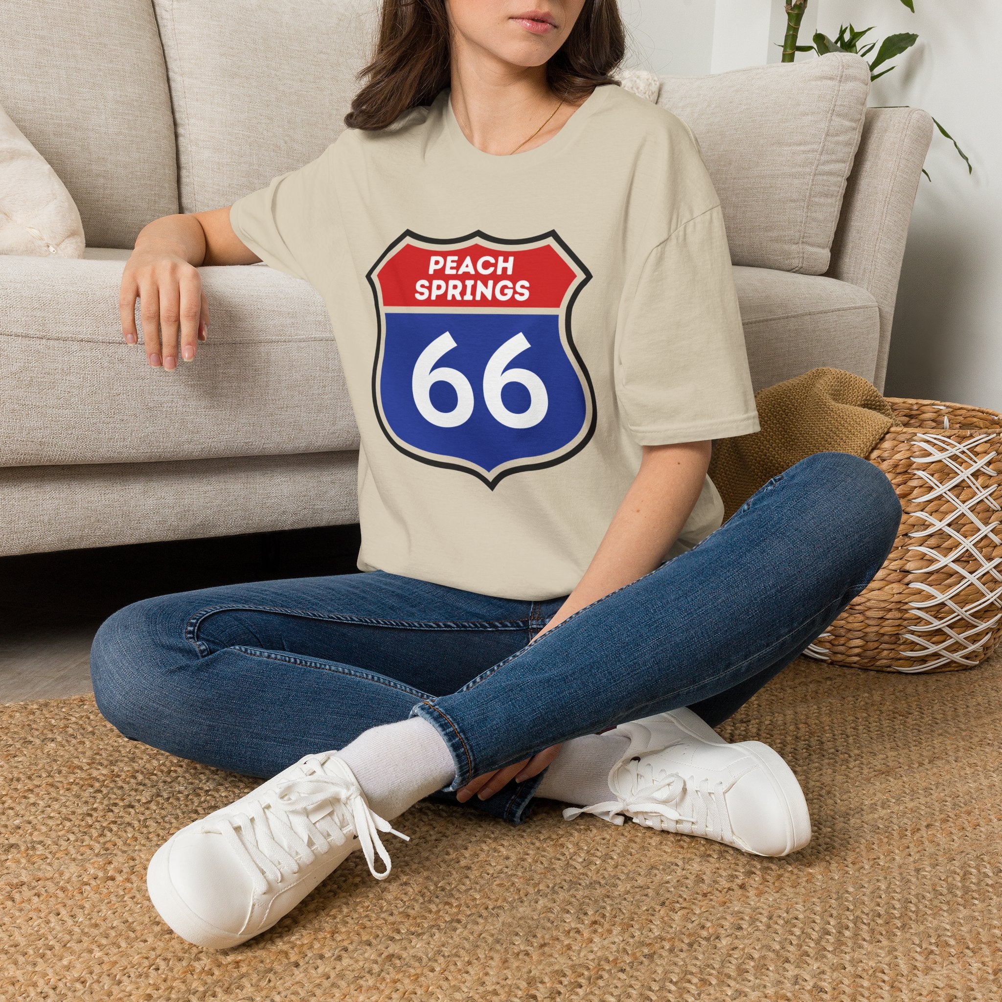Peach Springs 66 Shield T-Shirt | Route 66 Road Sign Shirt