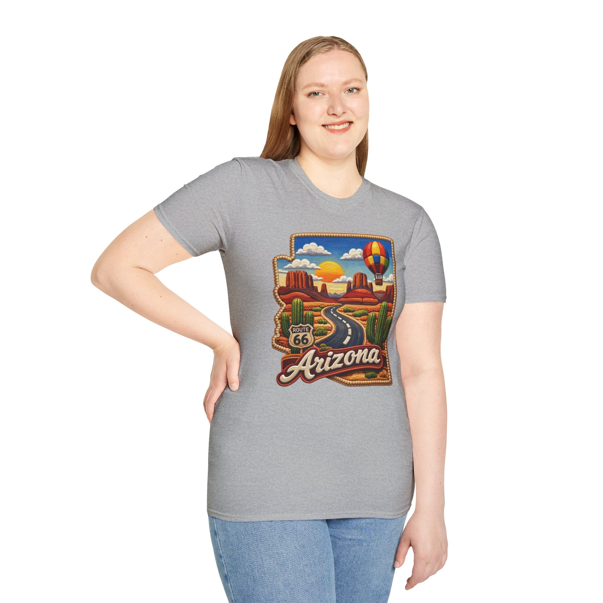 Arizona Route 66 Desert Road T-Shirt | Hot Air Balloon Southwestern Scene