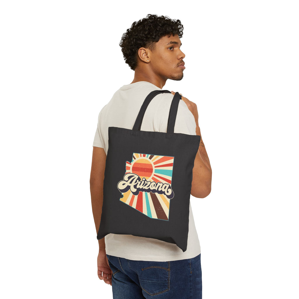 Arizona retro sunset Tote Bag | state outline, vintage rays