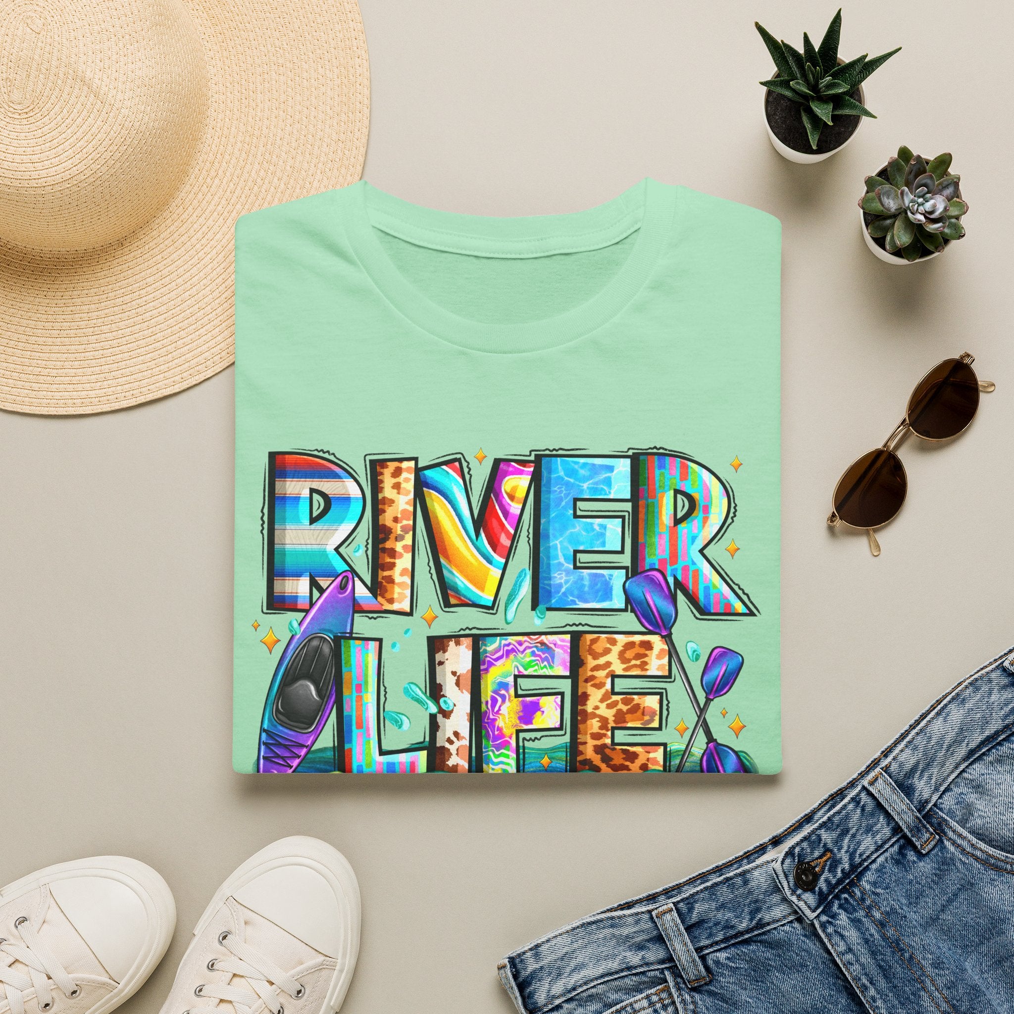 River Life T-Shirt | Colorful Fishing Scenic Graphic