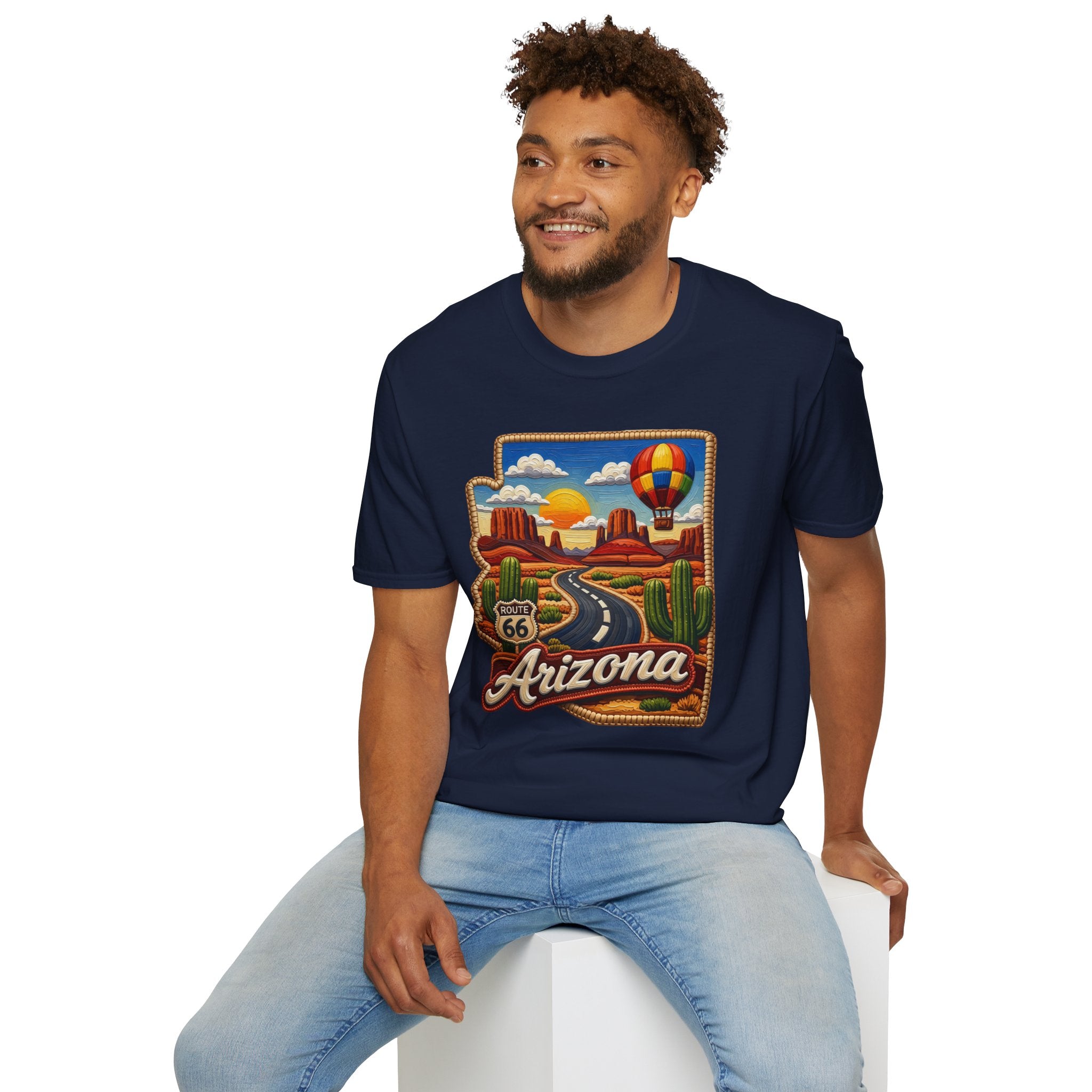 Arizona Route 66 Desert Road T-Shirt | Hot Air Balloon Southwestern Scene