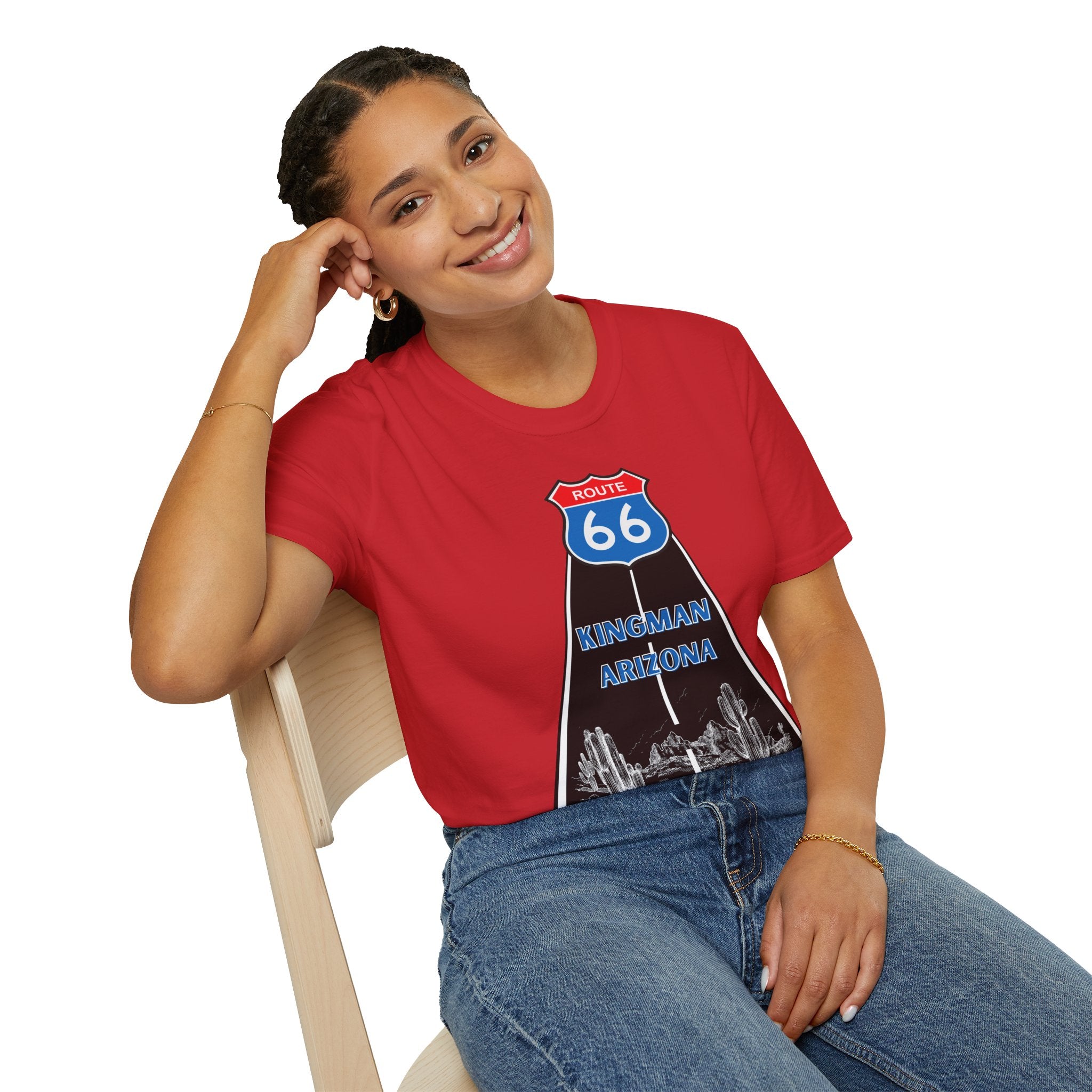 Route 66 Kingman Arizona Mens Womans Softstyle T-Shirt, Vintage Road Trip Shirt, Retro Travel Tee, Men's Women's Graphic Top, Gift for Travelers