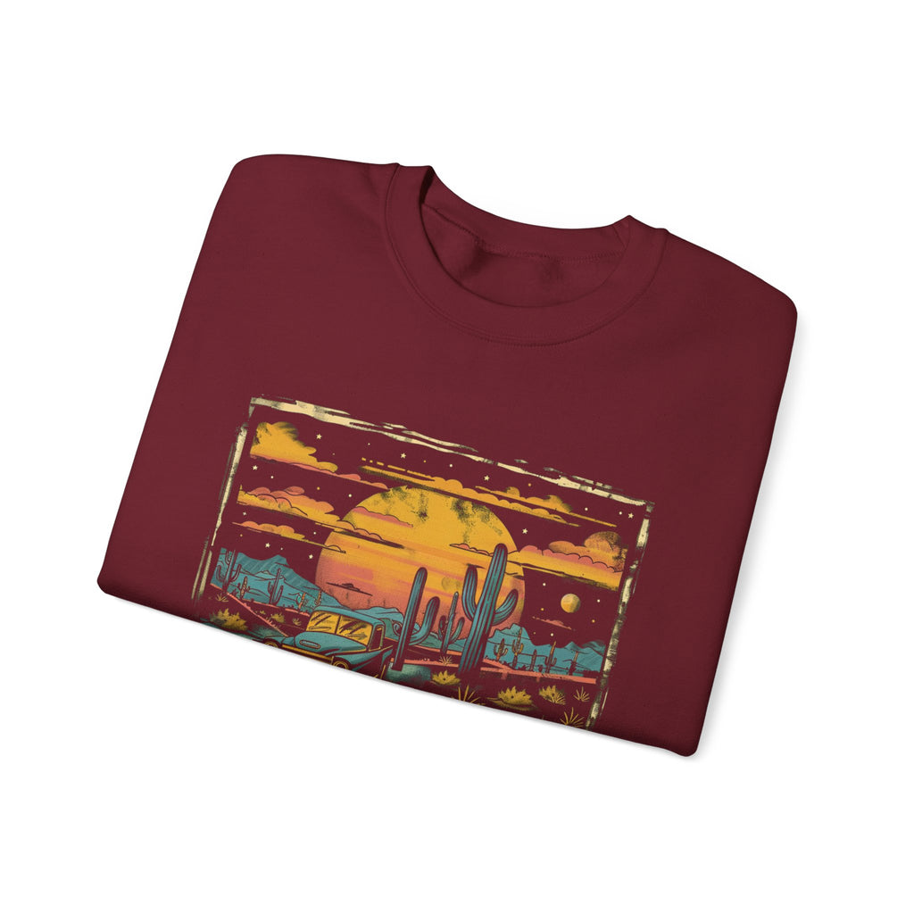 Arizona Desert Sunset Sweatshirt | Retro Cactus Landscape