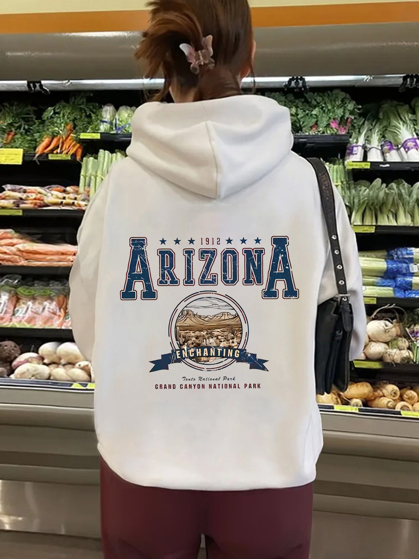 Long sleeved hoodie loose top women ARIZONA print