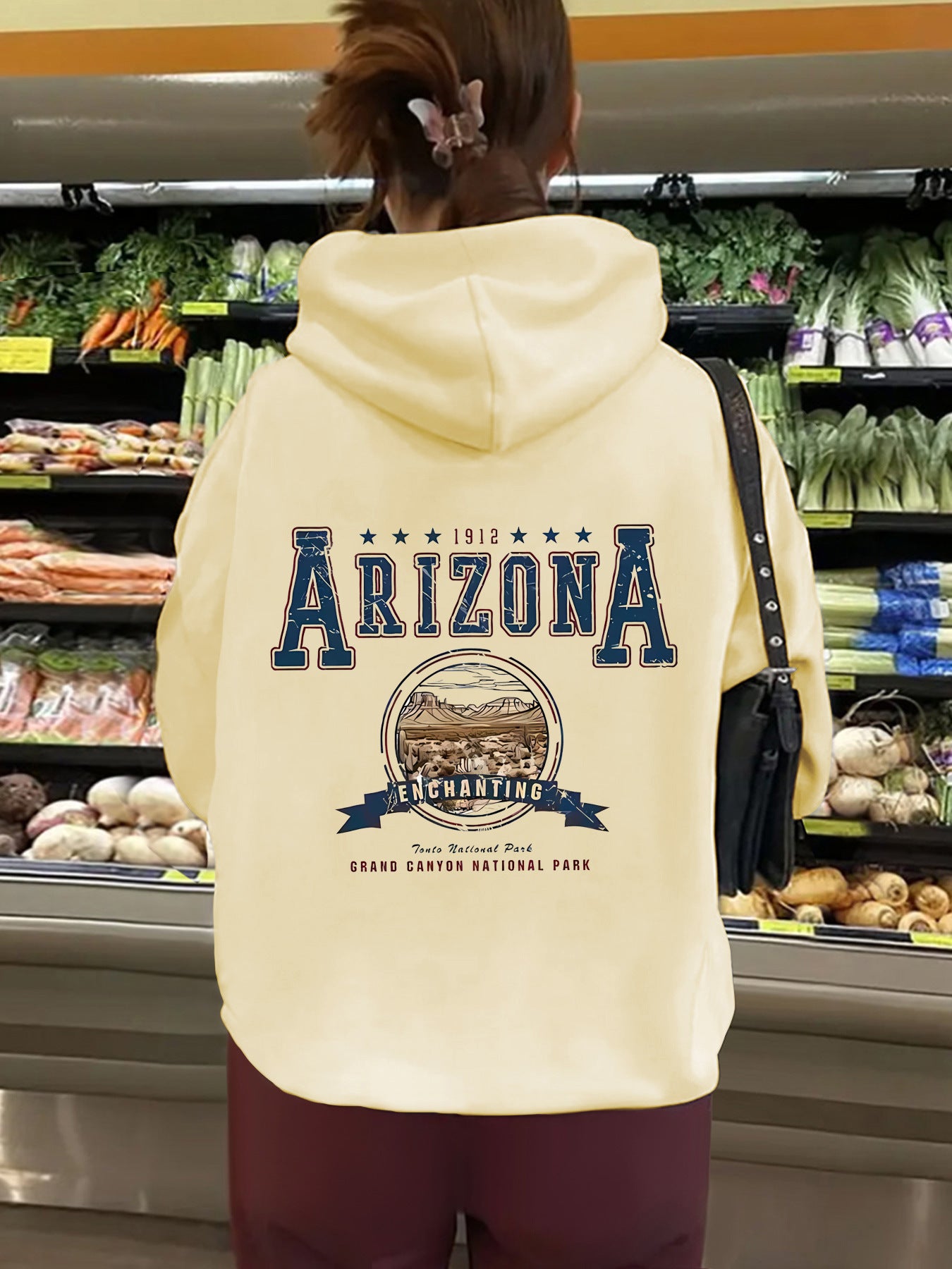 Long sleeved hoodie loose top women ARIZONA print