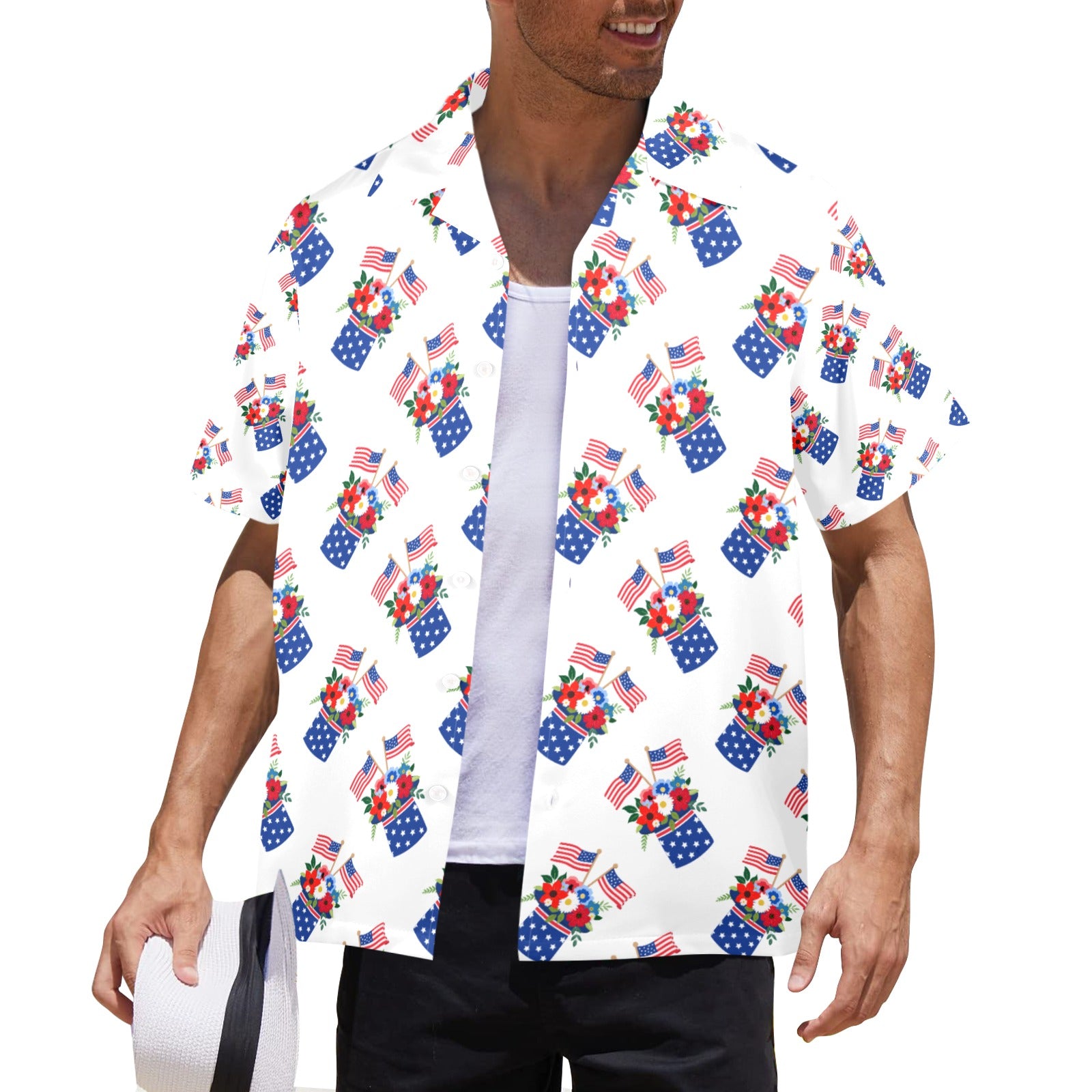 Red White Blue Celebration Men's All Over Print Shirt Made In USA Ships to USA Only Free Shipping