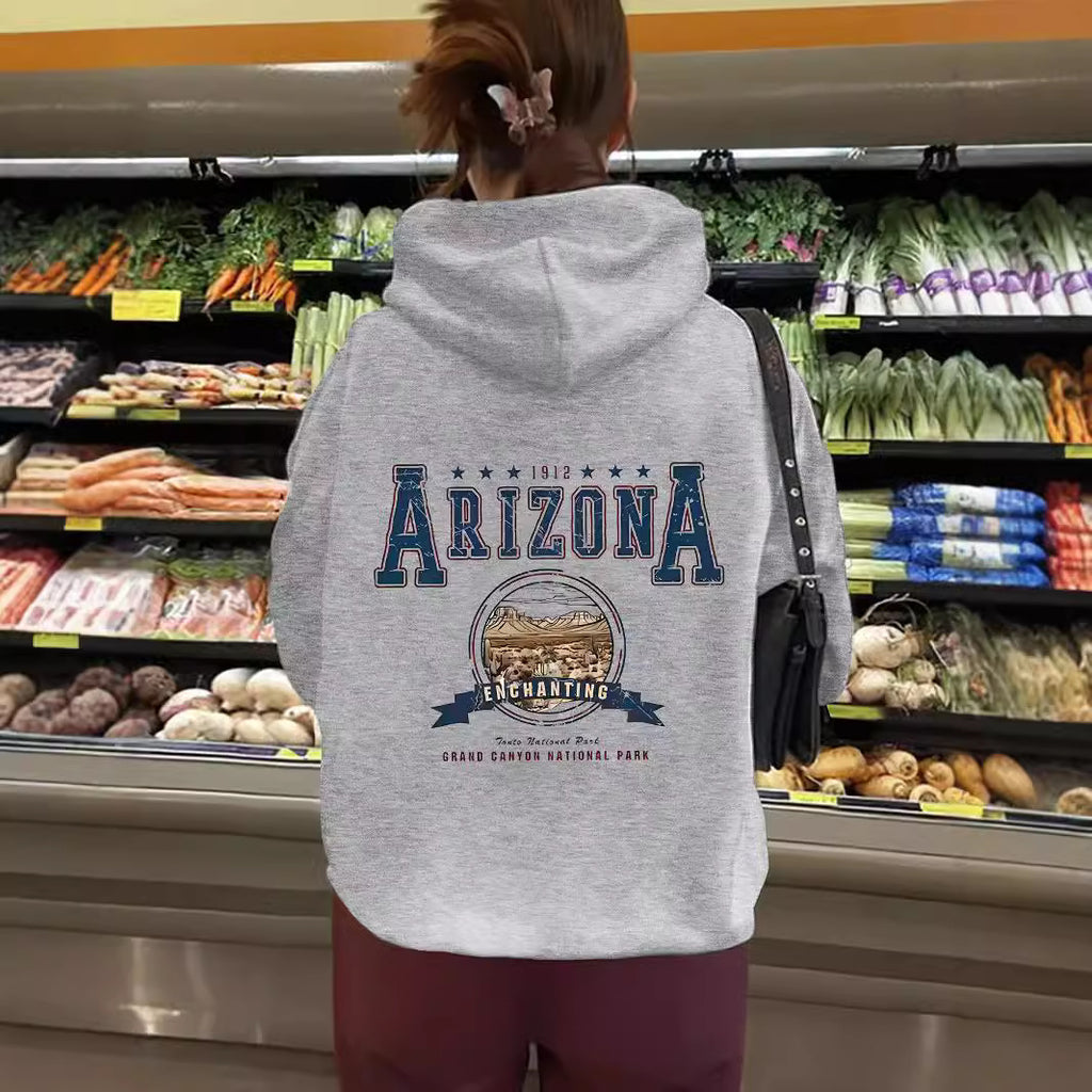 Long sleeved hoodie loose top women ARIZONA print