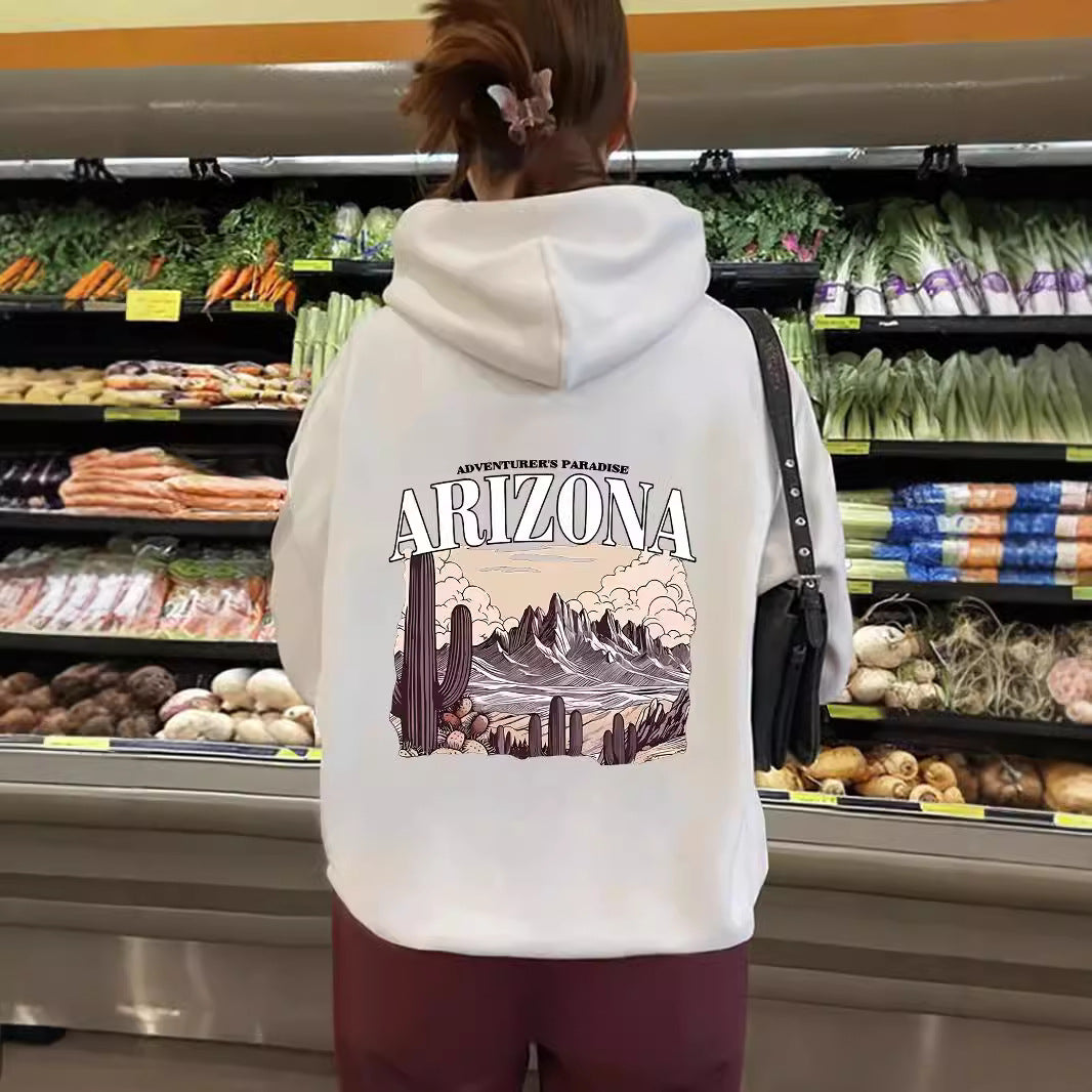 Hooded long sleeved sweatshirt with fleece top for women ARIZONA print