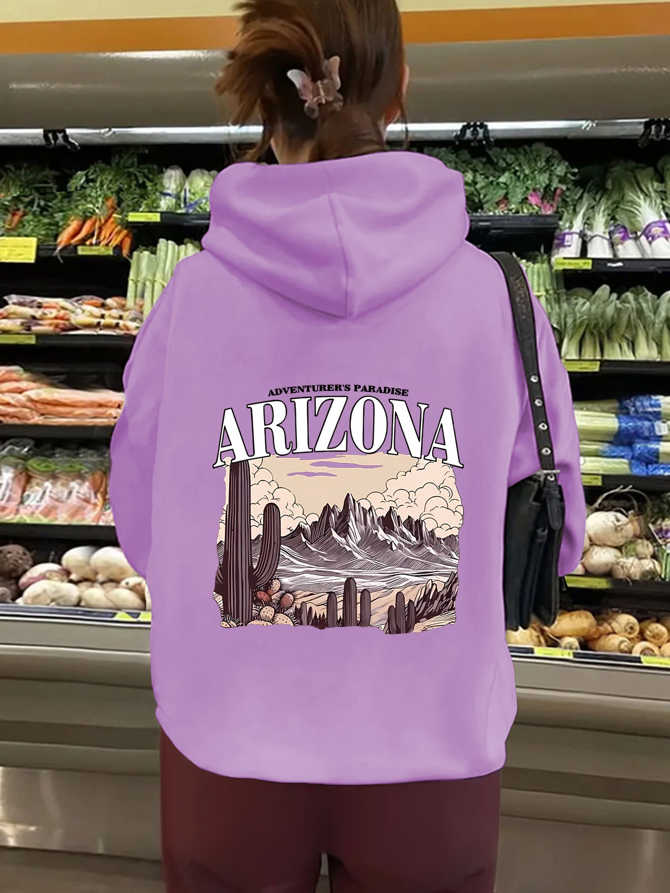 Hooded long sleeved sweatshirt with fleece top for women ARIZONA print