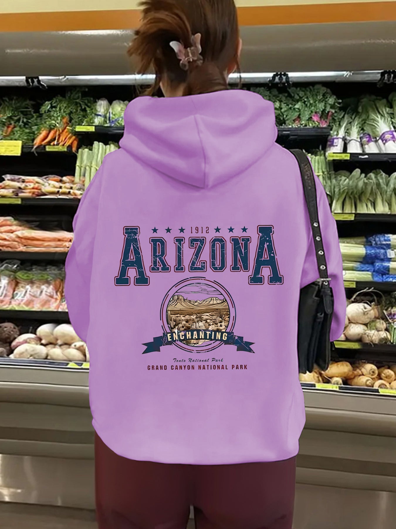 Long sleeved hoodie loose top women ARIZONA print