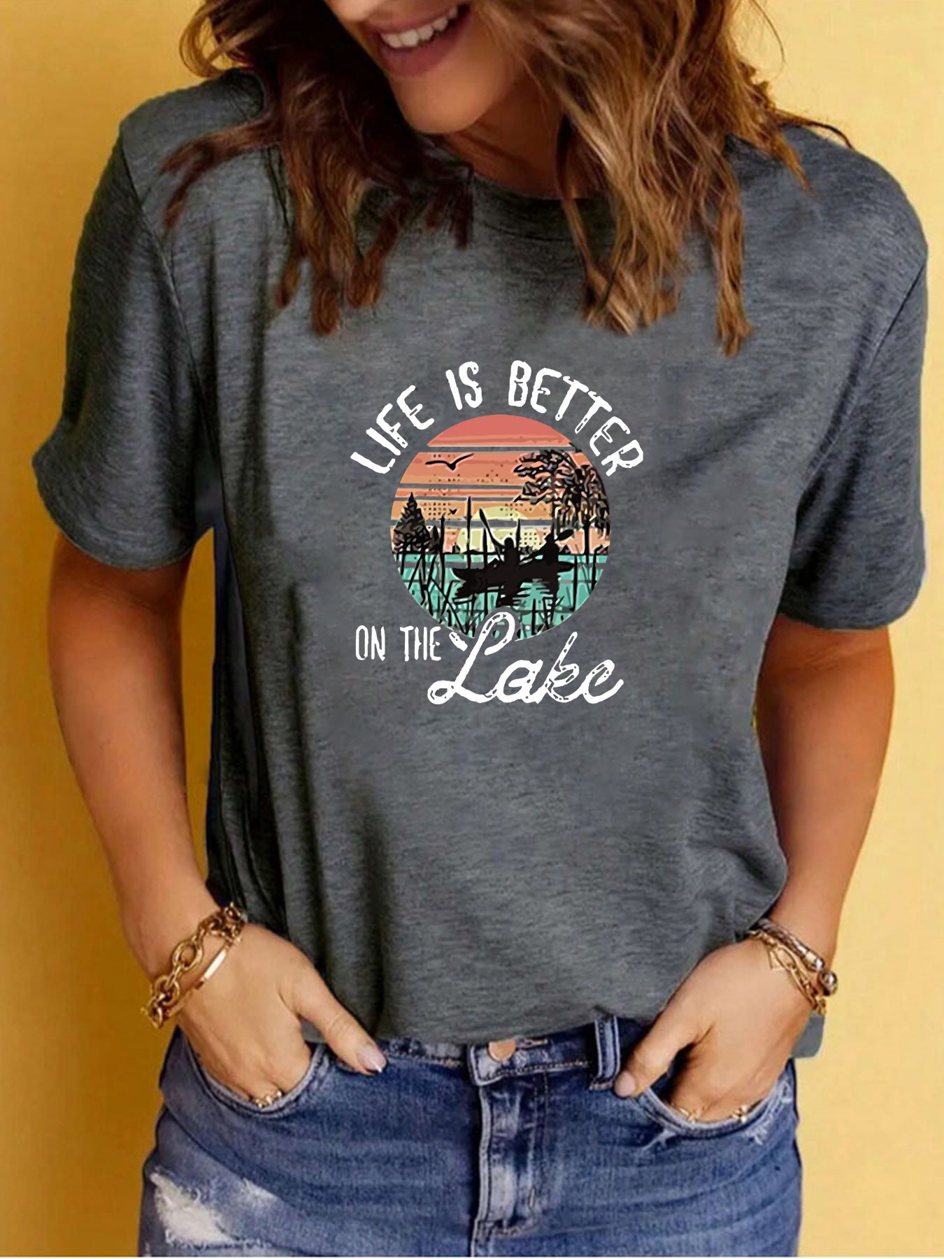 LAKE print round neck short sleeved T-shirt