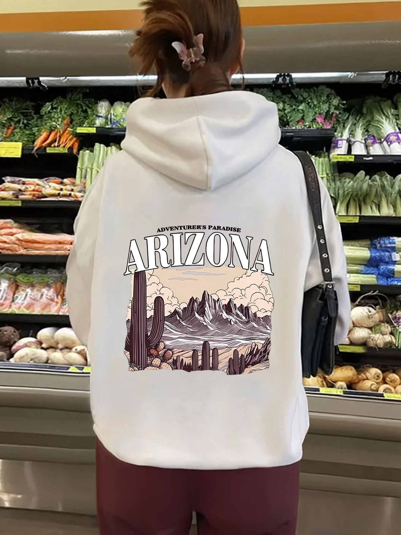 Hooded long sleeved sweatshirt with fleece top for women ARIZONA print