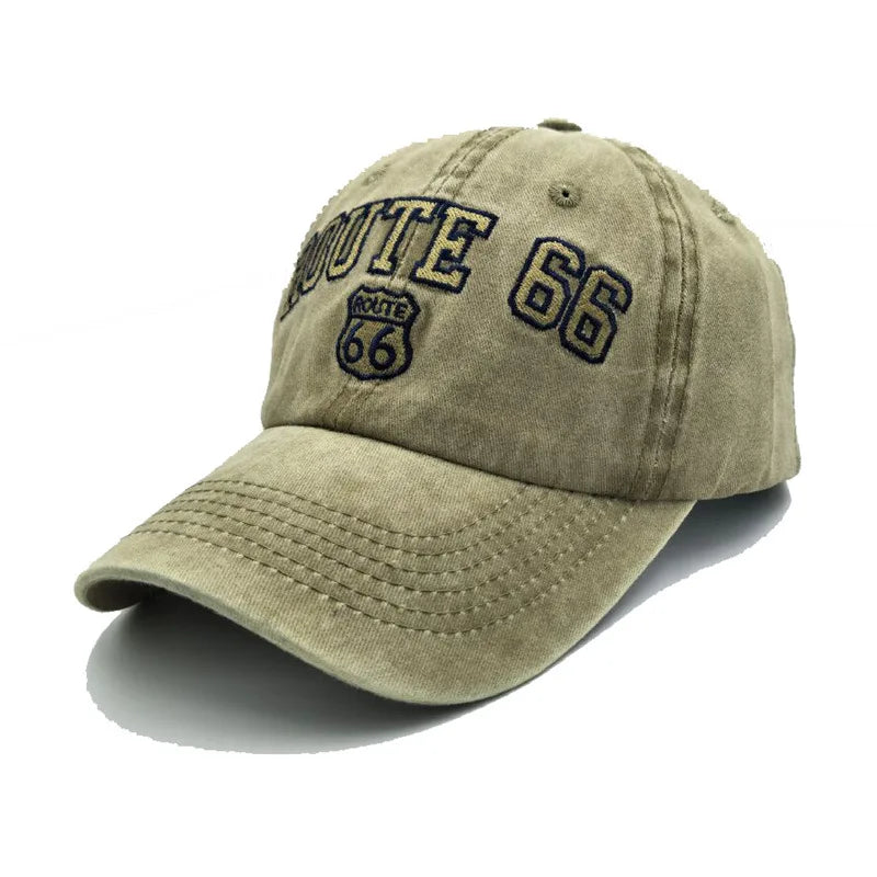 Vintage washed cotton ROUTE 66 Embroidery baseball cap hat for women men outdoor sports caps good quality Hip Hop Fitted Cap