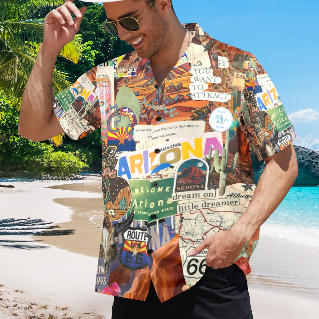 Arizona Route 66 Men's All Over Print Hawaiian Shirt Made In USA Ships to USA Only