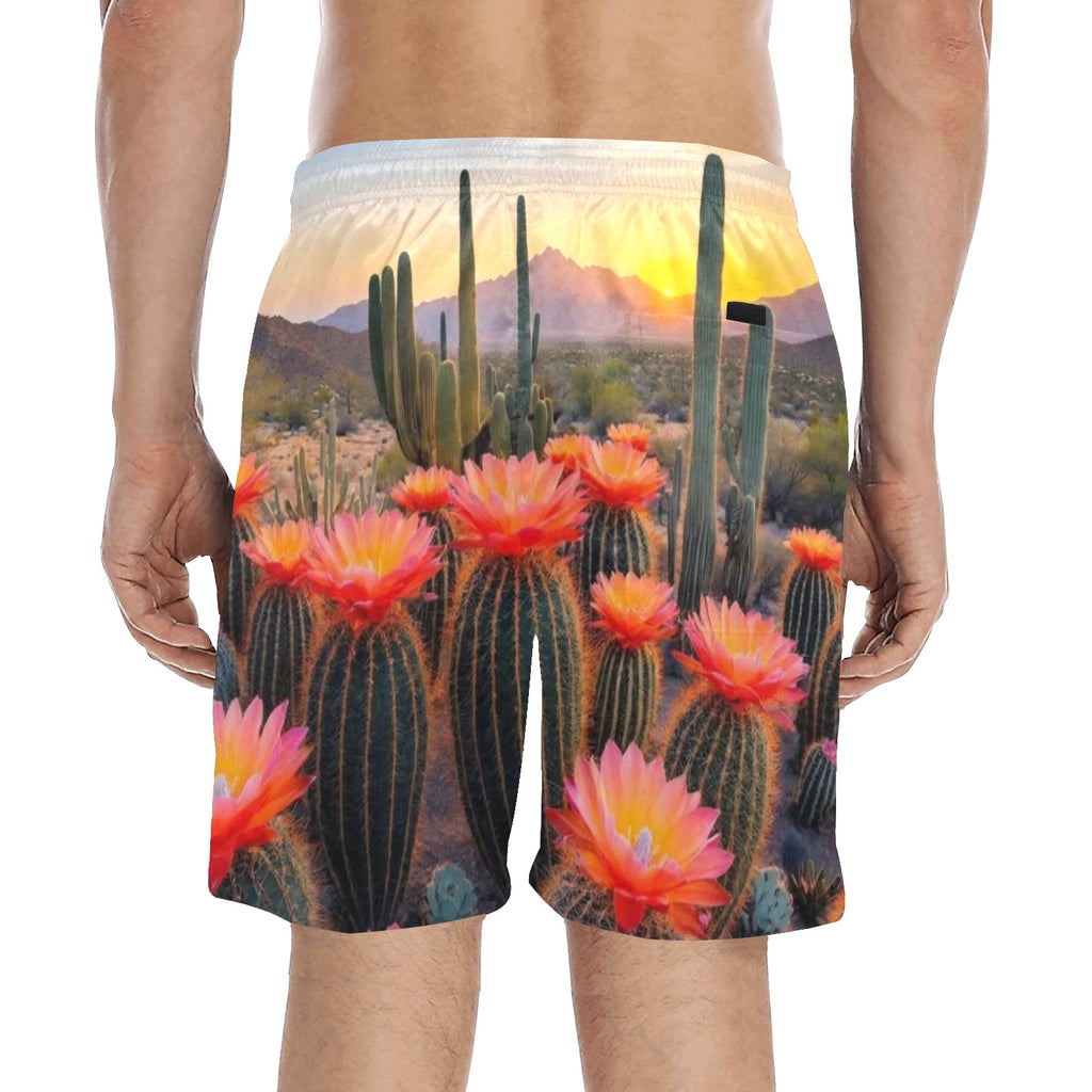Arizona Cactus Flower  Men's Mid-Length Beach Shorts Free Shipping