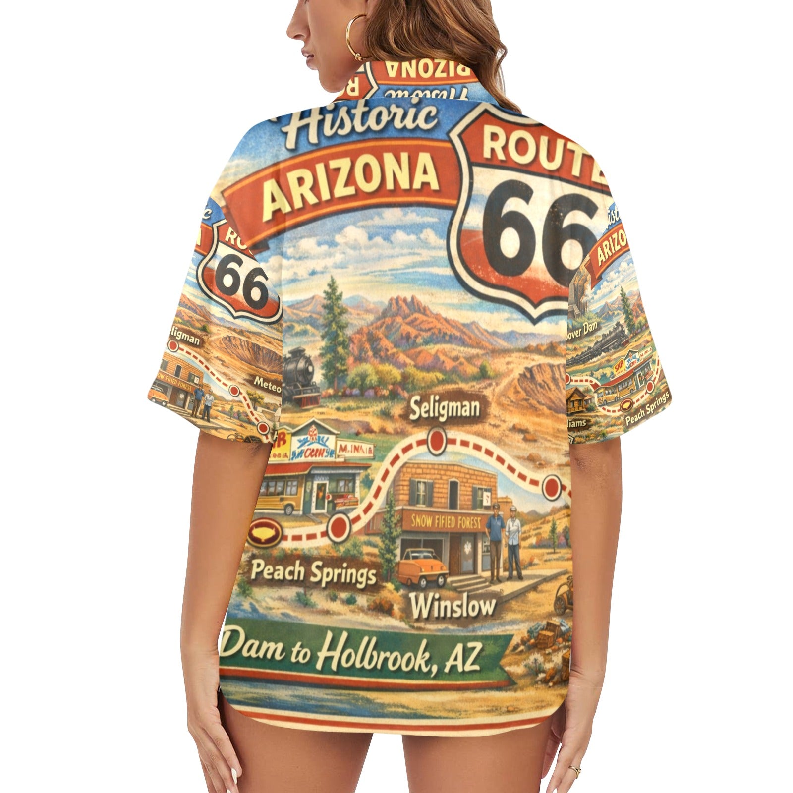 Historic route 66 Arizona Women's All Over Print Hawaiian Shirt （Made in USA Ships to USA Only）