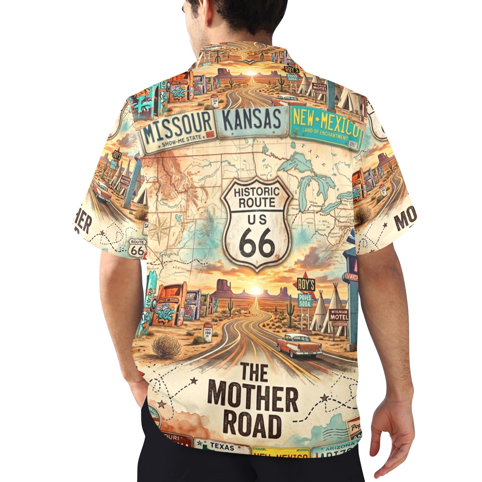 Route 66 All States Men's All Over Print Hawaiian Shirt Made In USA