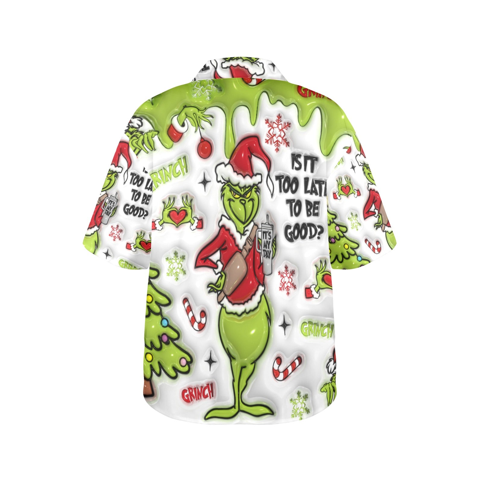 Women's All Over Print Grinchy Hawaiian Christmas Shirt （Made in USA，Ships to USA Only）