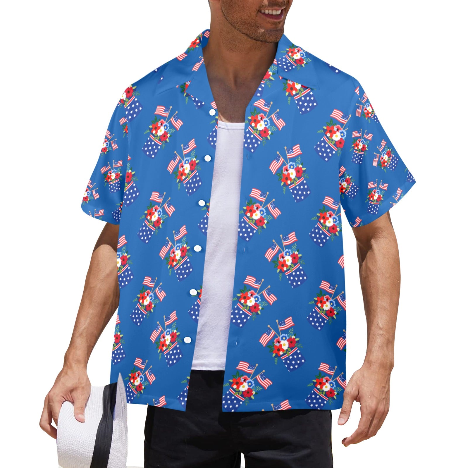 Red White Blue Celebration Men's All Over Print Shirt Made In USA Ships to USA Only Free Shipping