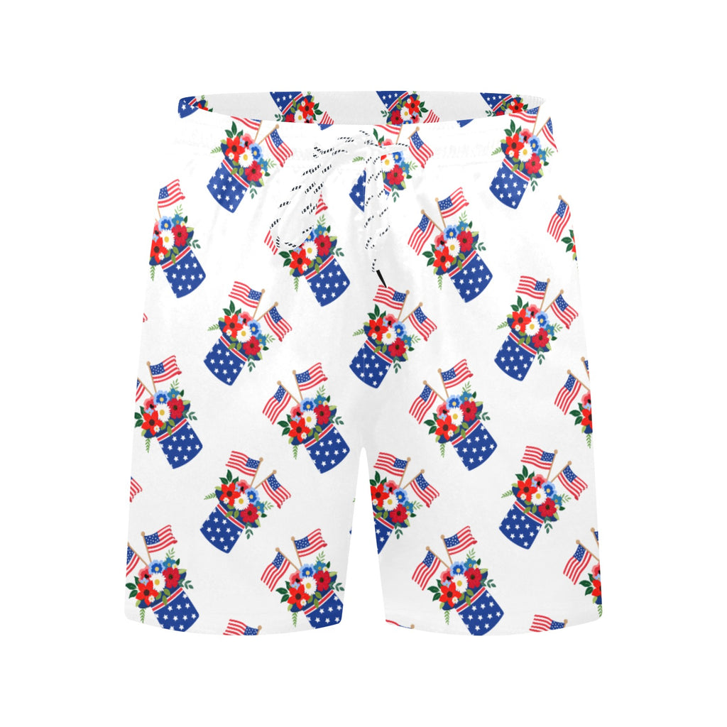 Red White Blue Celebration Men's Mid-Length Beach Shorts Free Shipping USA