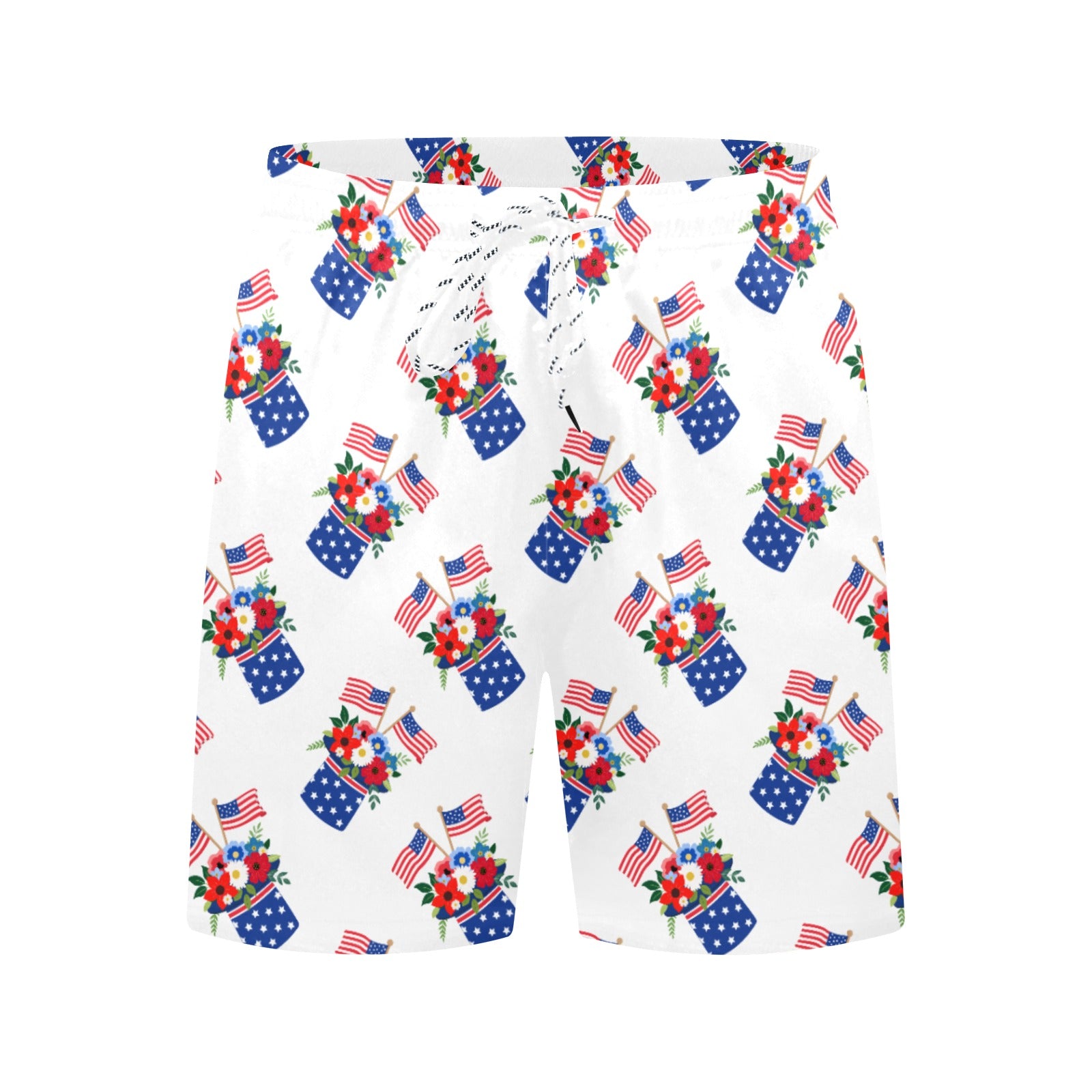 Red White Blue Celebration Men's Mid-Length Beach Shorts Free Shipping USA