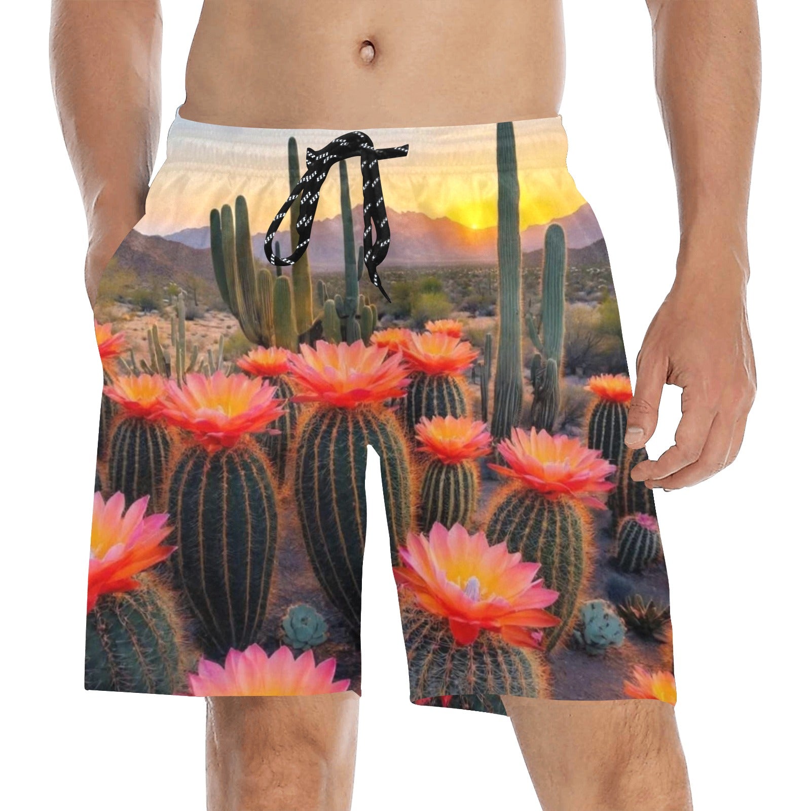 Arizona Cactus Flower  Men's Mid-Length Beach Shorts Free Shipping