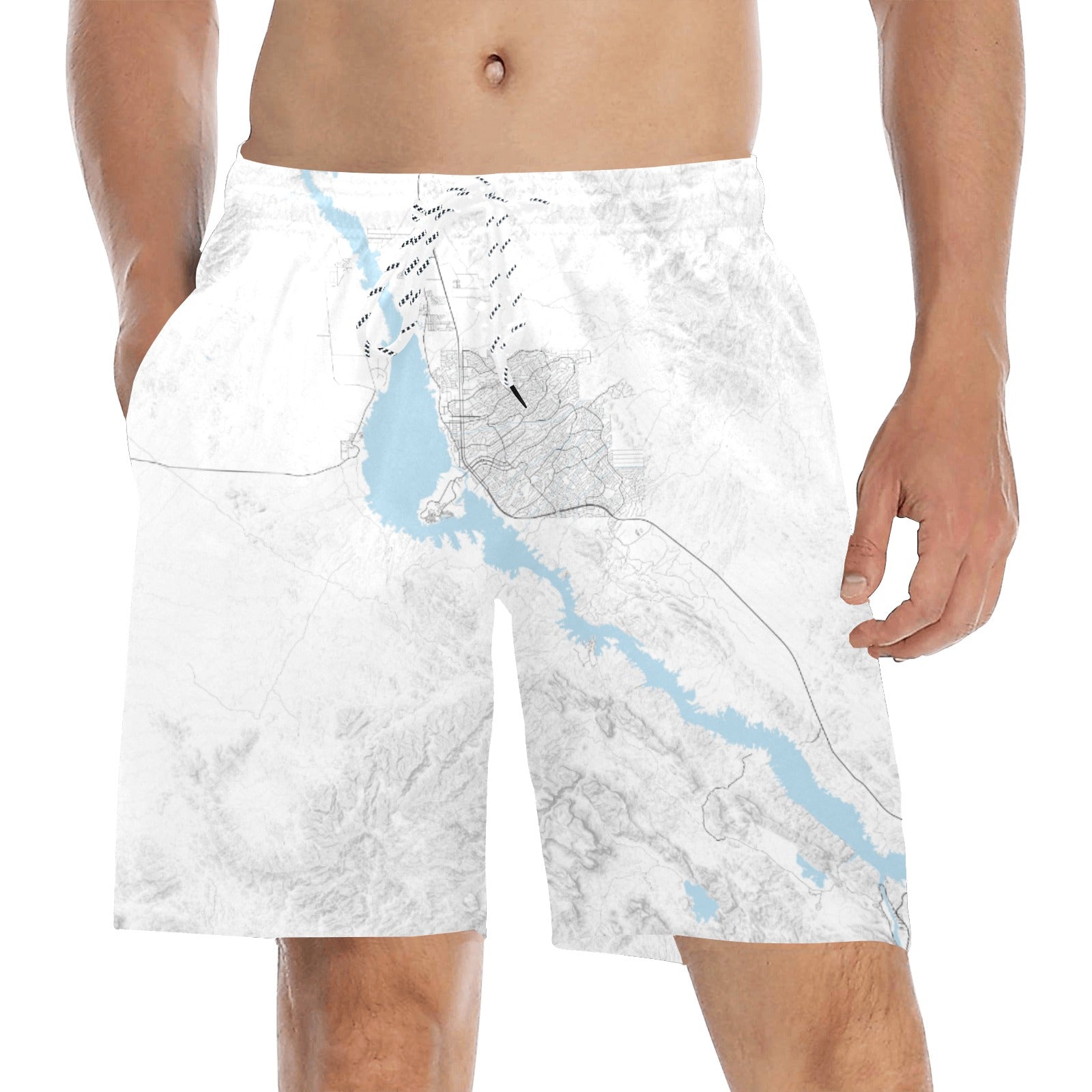Lake Havasu lite grey Men's Mid-Length Beach Shorts Free Shipping