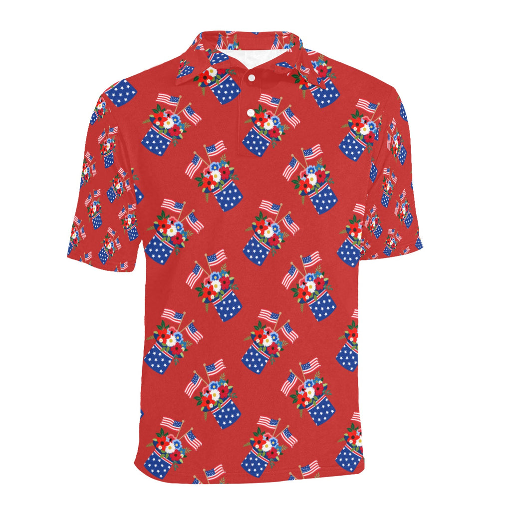 Red White Blue Celebration Men's All Over Print Polo Shirt Free Shipping USA