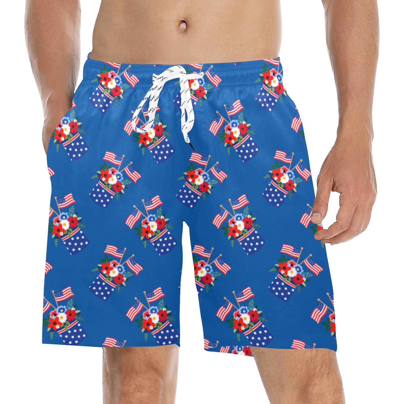 Red White Blue Celebration Men's Mid-Length Beach Shorts Free Shipping USA