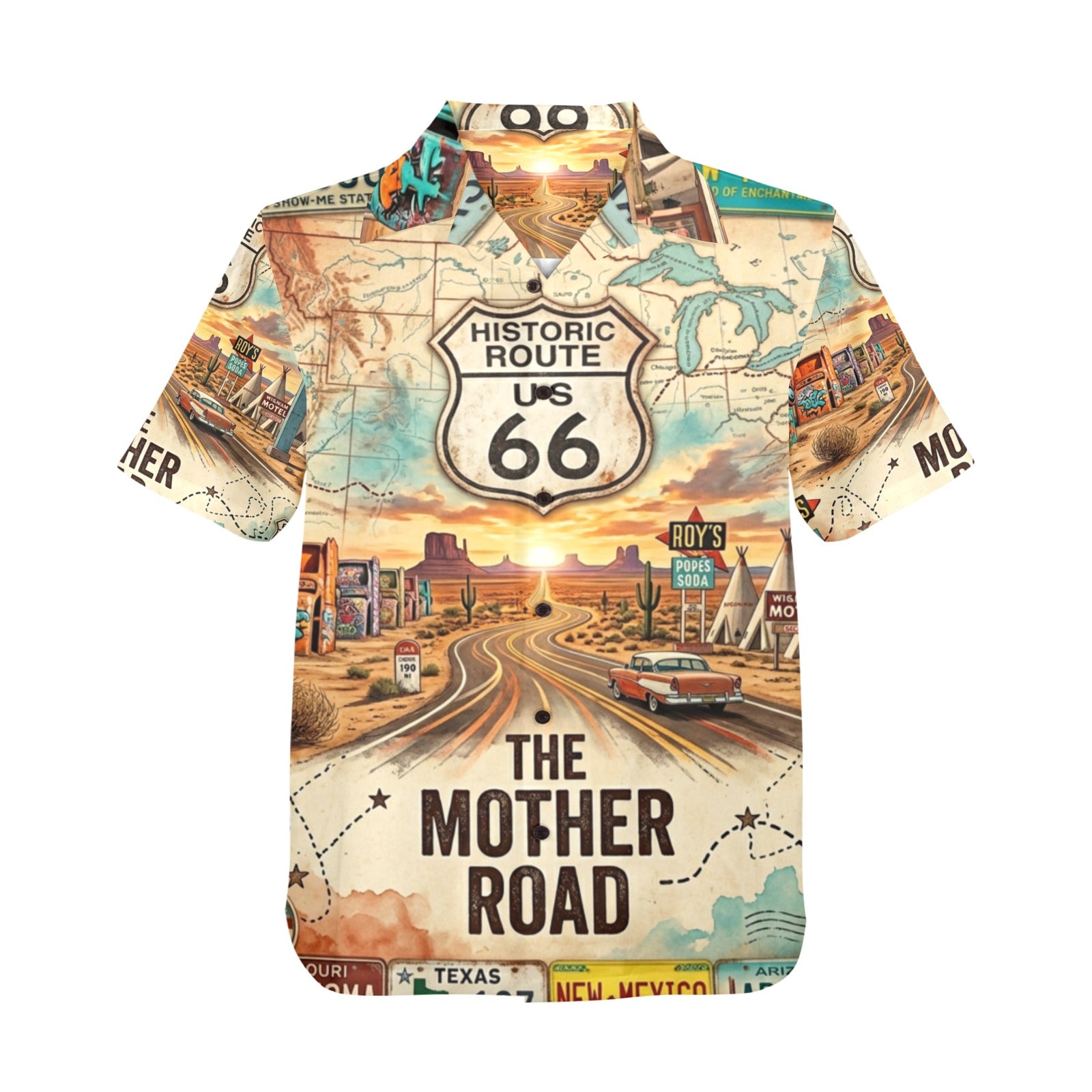 Route 66 All States Men's All Over Print Hawaiian Shirt Made In USA