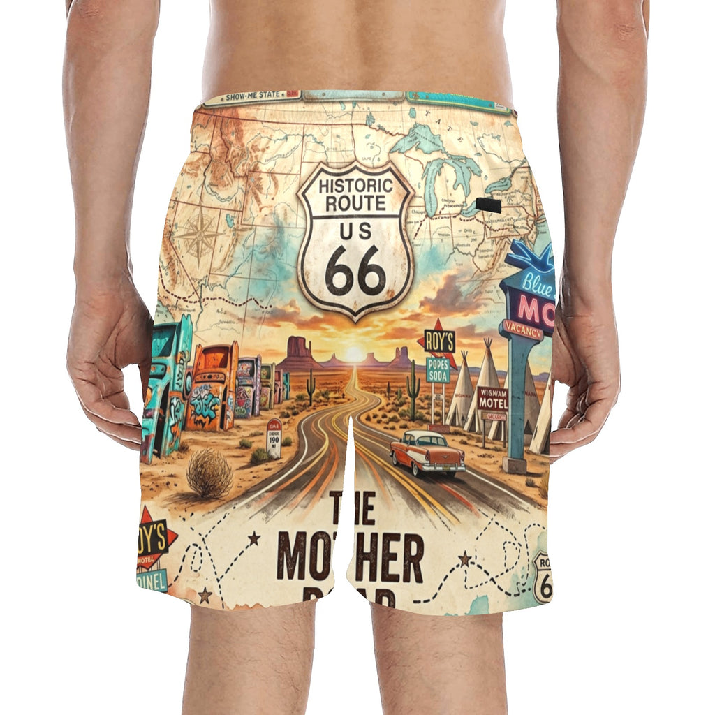 Route 66 the Mother Road Men's Mid-Length Beach Shorts