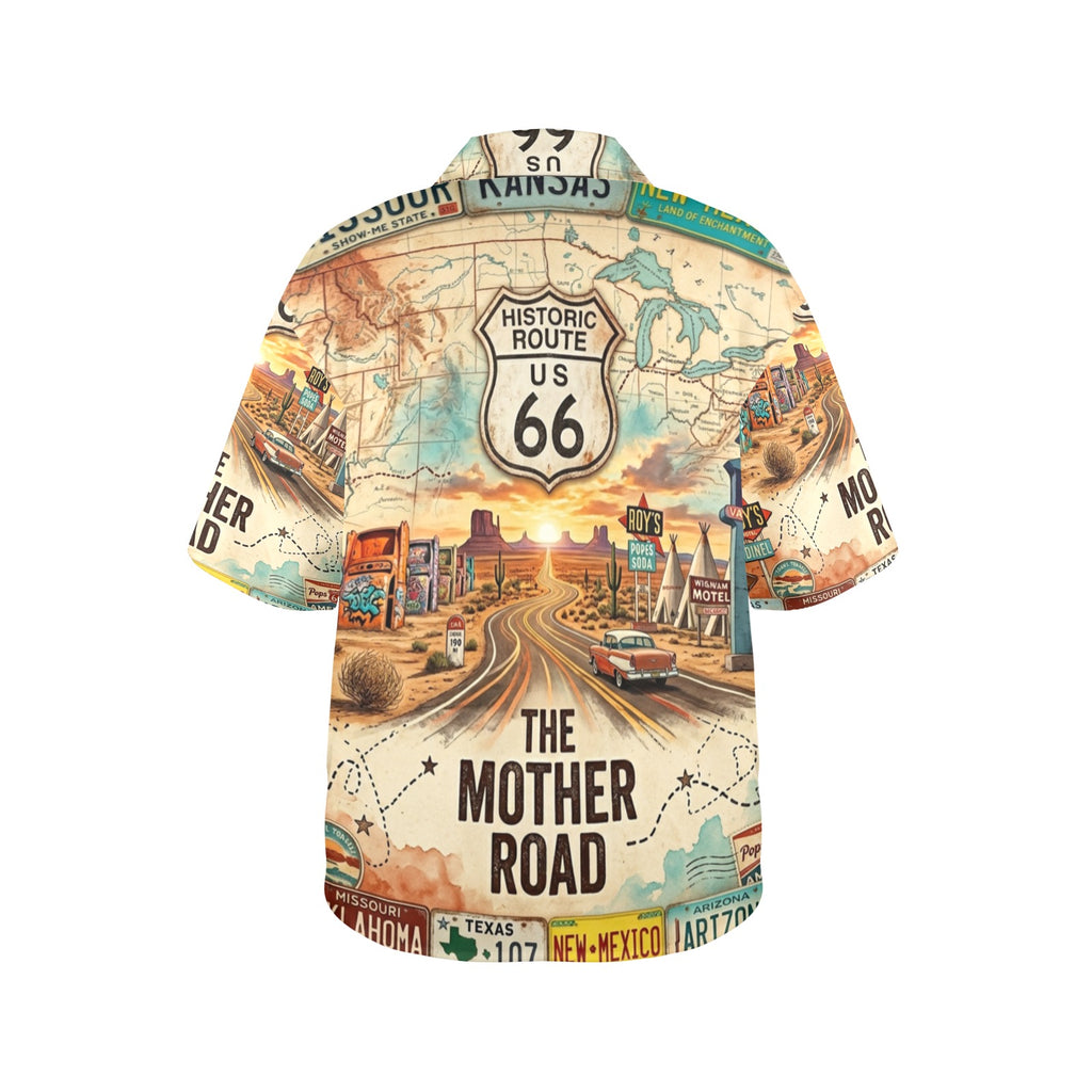 Route 66 All States Women's All Over Print Hawaiian Shirt Made in USA