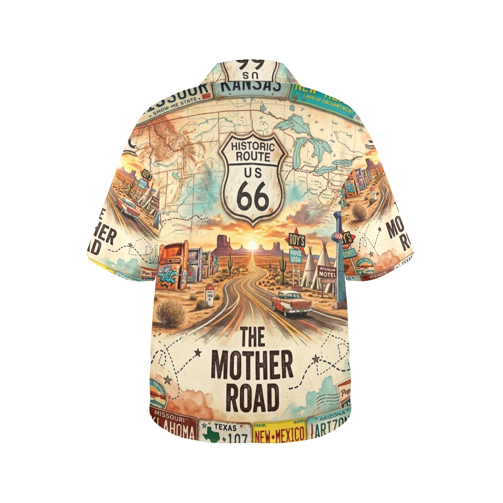 Route 66 All States Women's All Over Print Hawaiian Shirt Made in USA