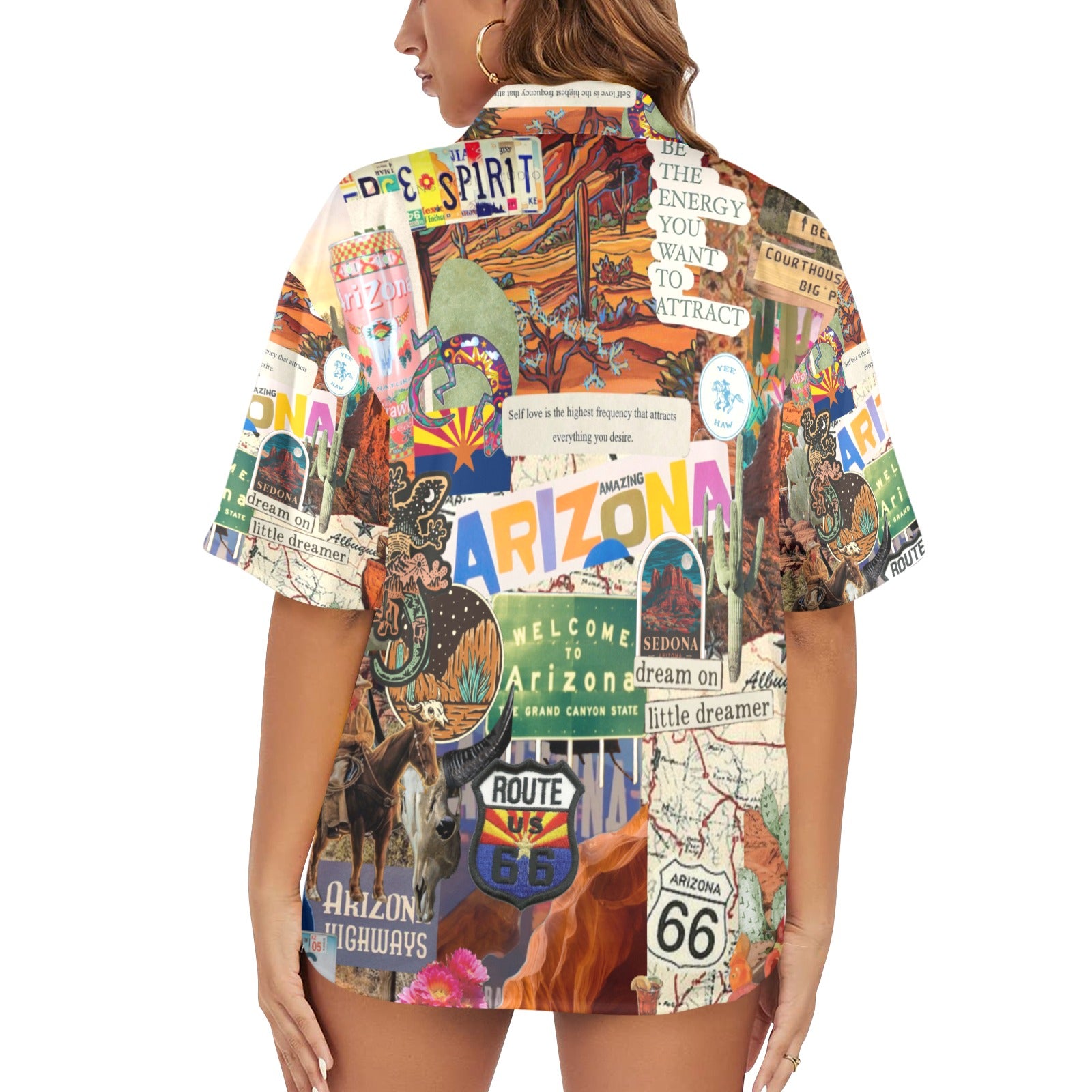 Arizona Route 66 Women's All Over Print Hawaiian Shirt （Made in USA，Ships to USA Only）
