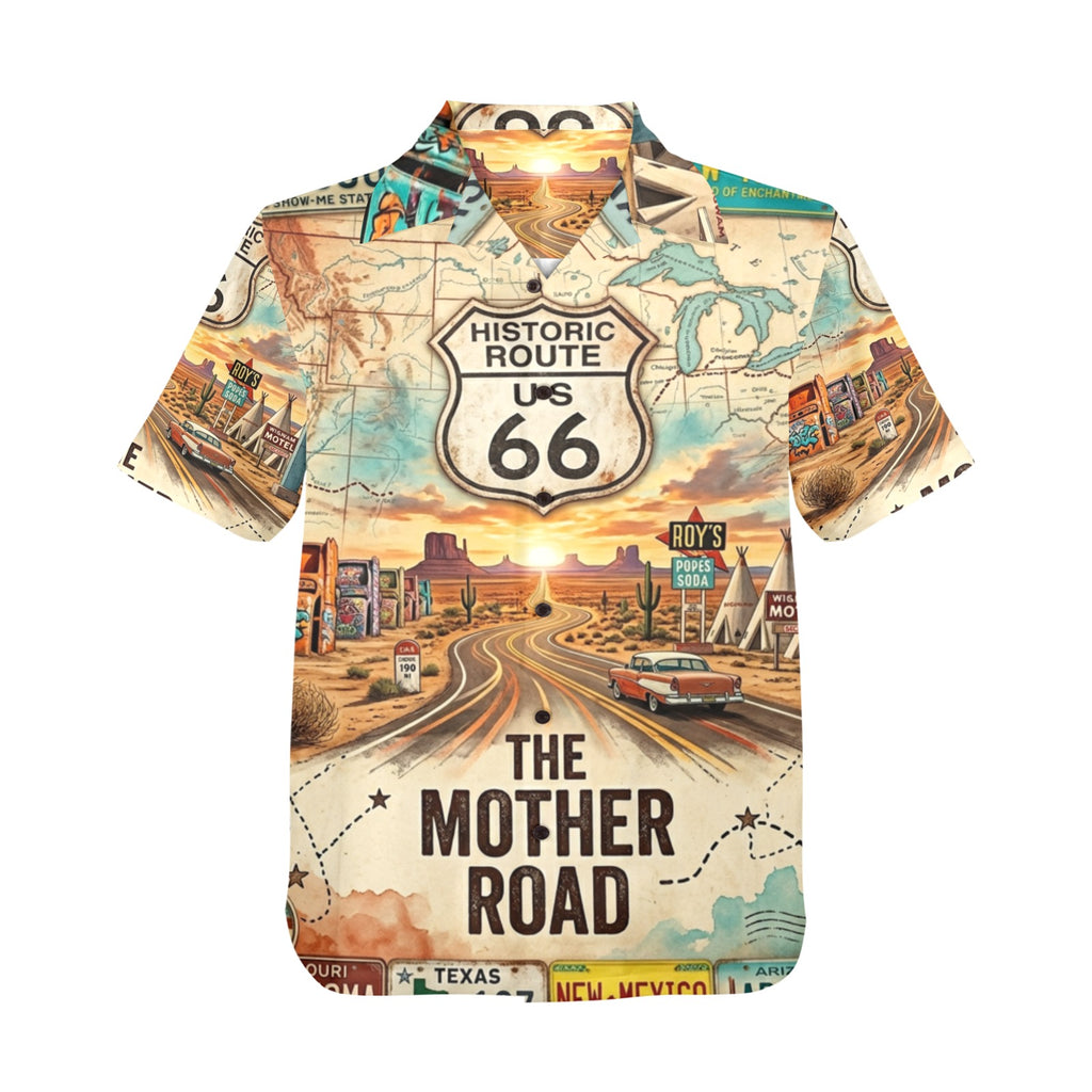 Route 66 The Mother Road Men's All Over Print Hawaiian Shirt Made In USA Ships to USA Only
