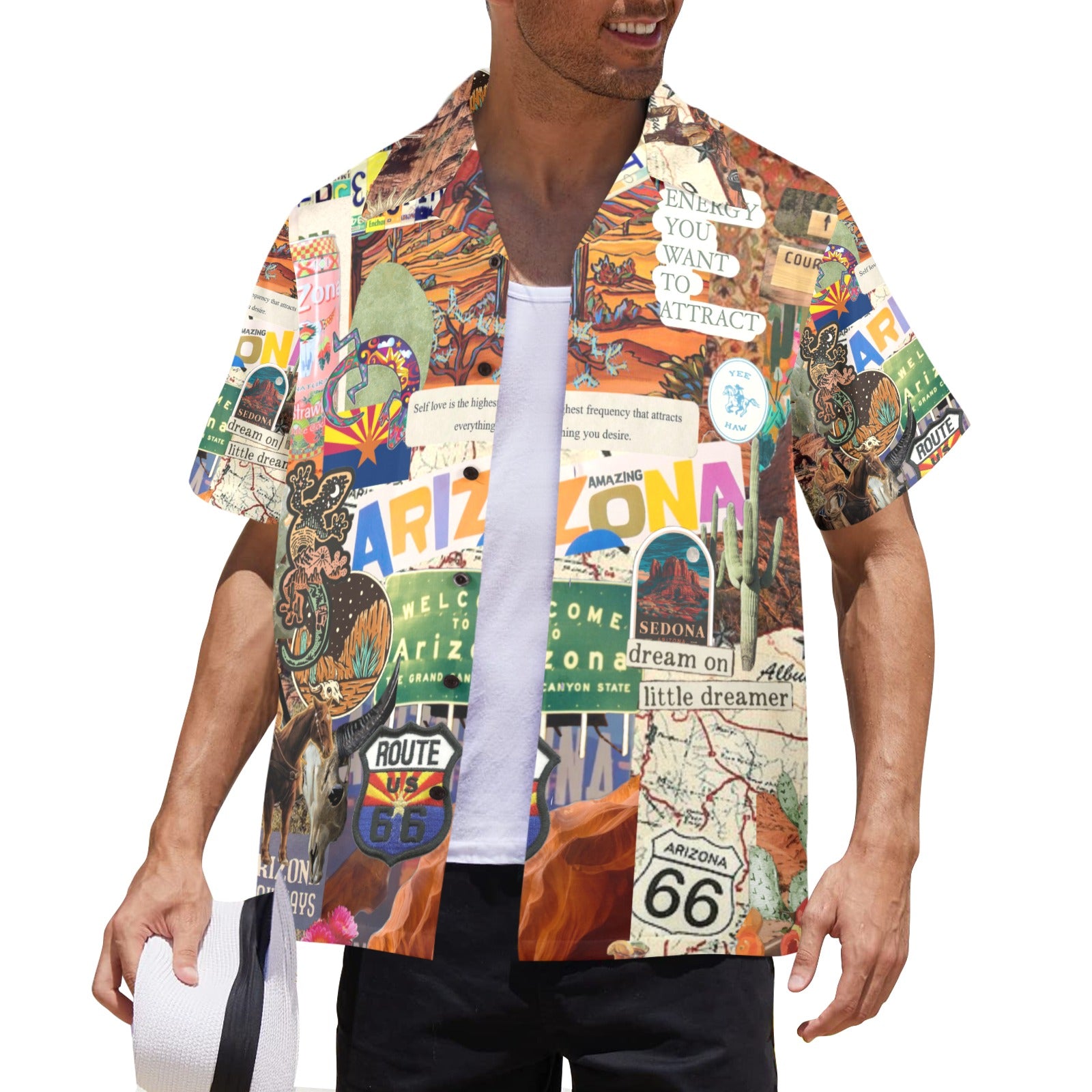 Arizona Route 66 Men's All Over Print Hawaiian Shirt Made In USA Ships to USA Only