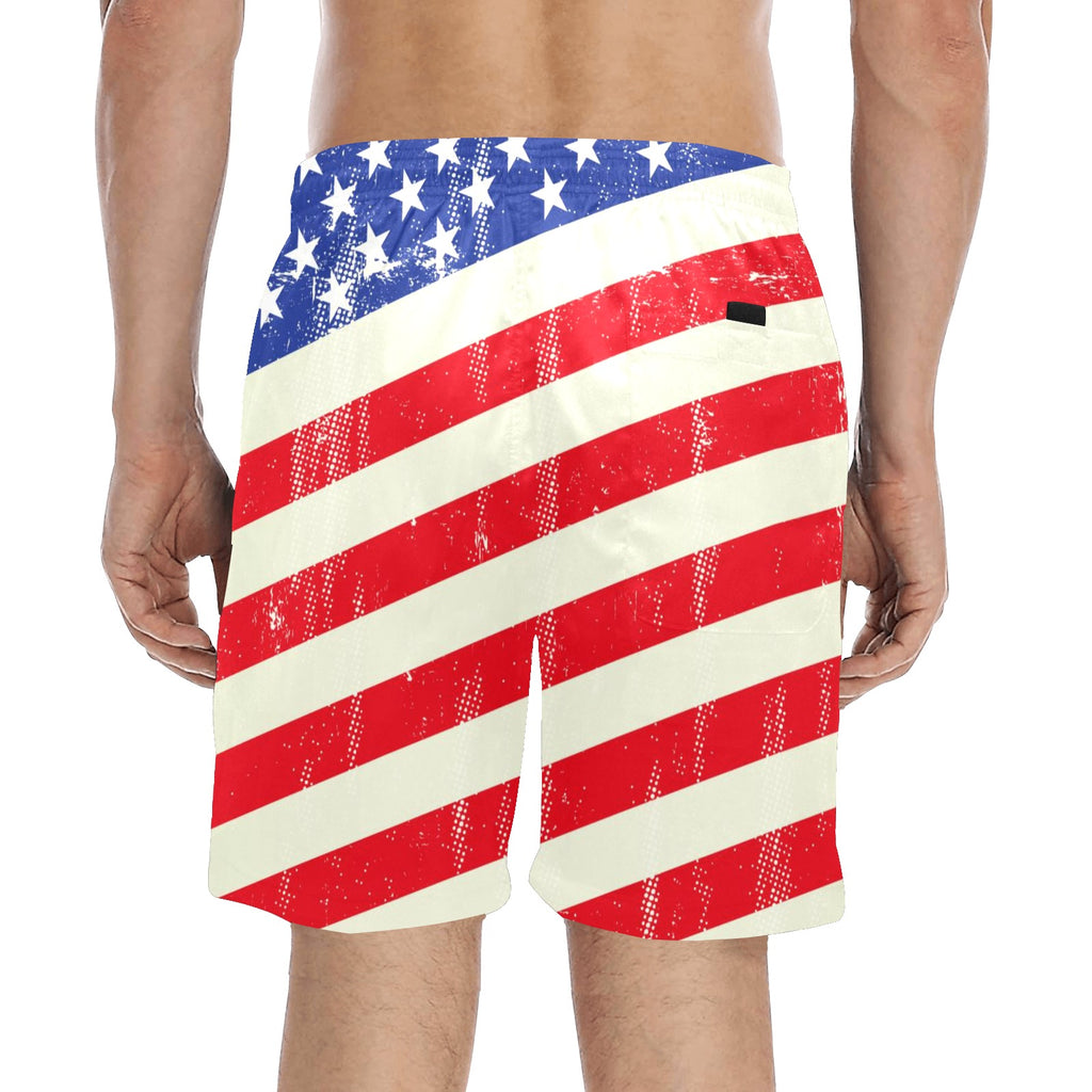 American flag Celebration time Men's Mid-Length Beach Shorts Free  Shipping