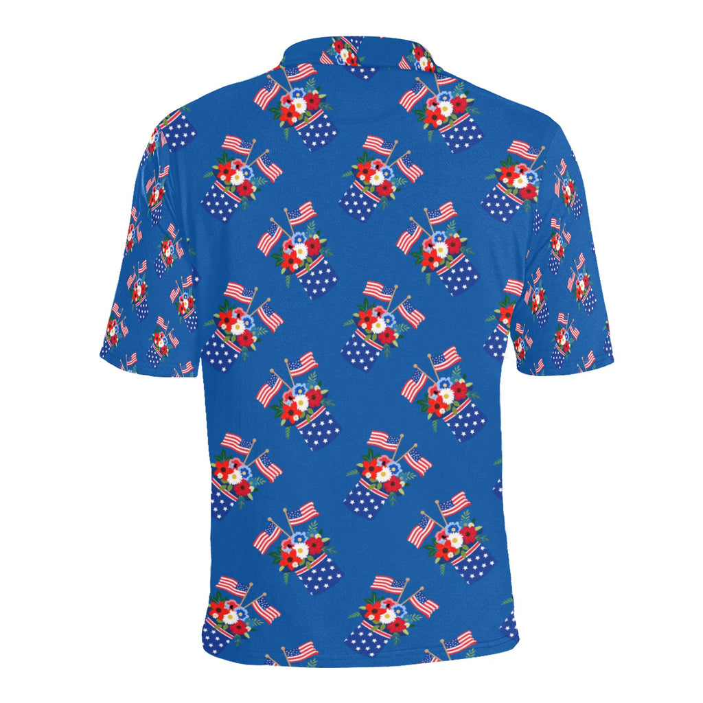Red White Blue Celebration Men's All Over Print Polo Shirt Free Shipping USA