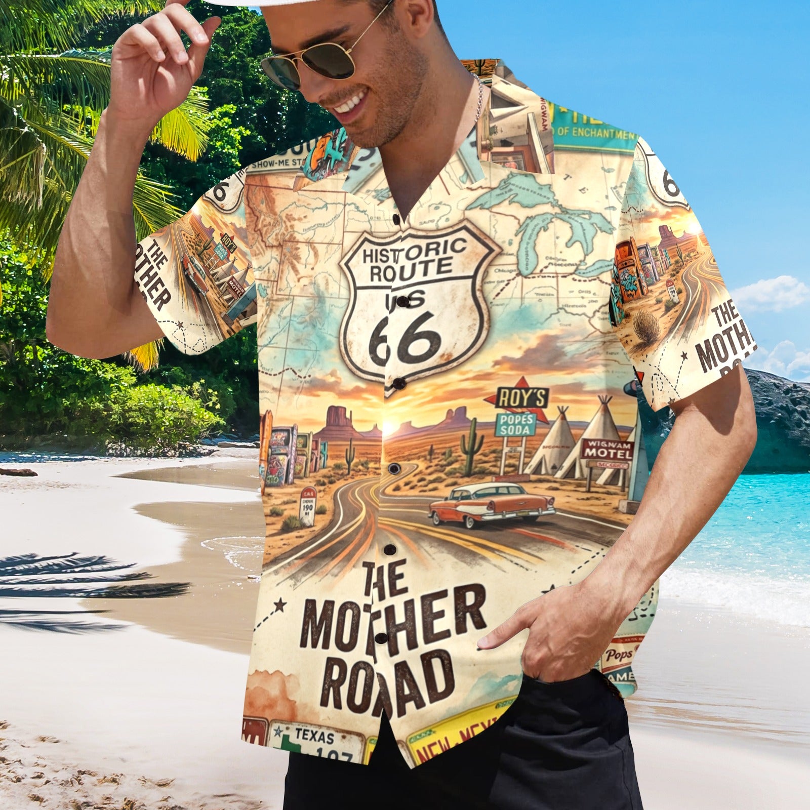 Route 66 All States Men's All Over Print Hawaiian Shirt Made In USA