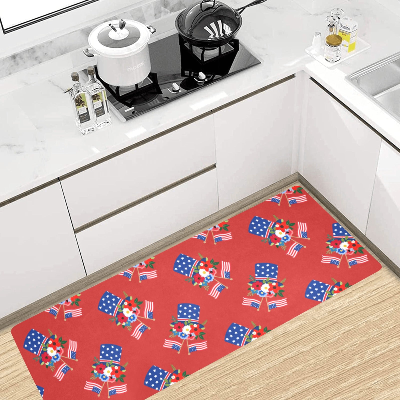 Red White Blue Celebration Kitchen Mat 48"x17" (Made In USA) Free Shipping in USA