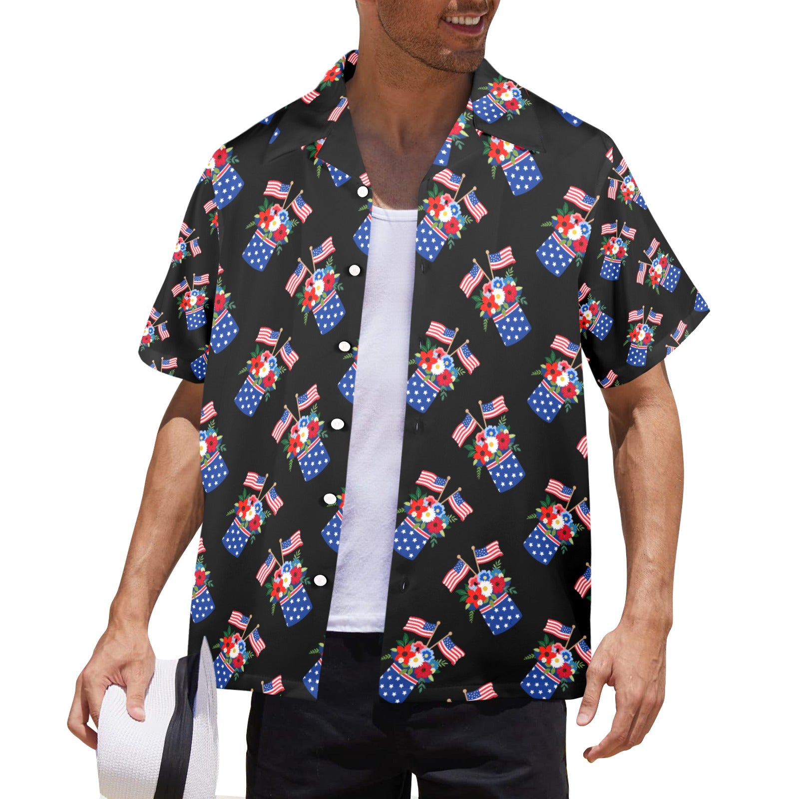 Red White Blue Celebration Men's All Over Print Shirt Made In USA Ships to USA Only Free Shipping